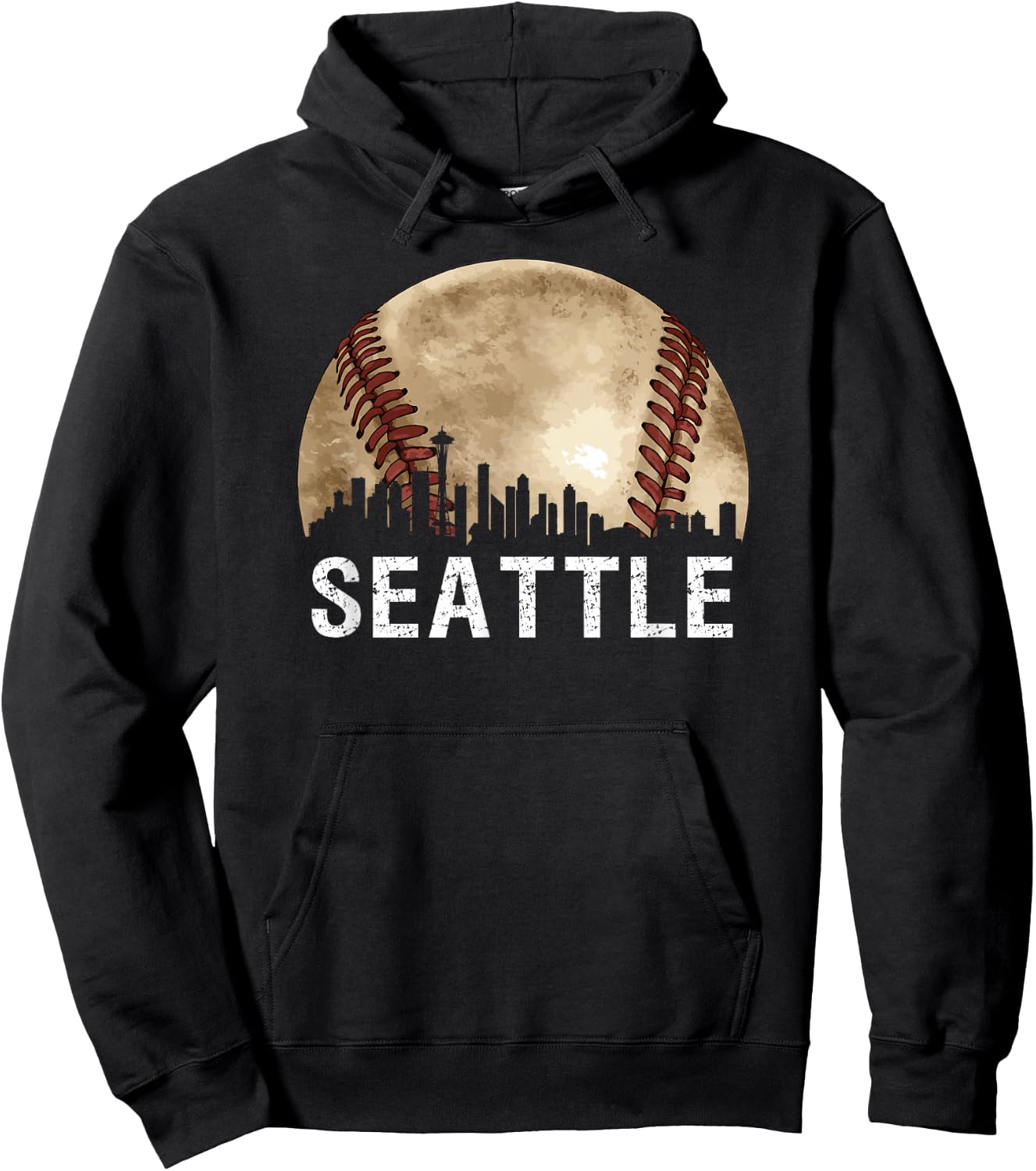 Seattle Skyline City Vintage Baseball Lover Hoodie - Hoodie | Black