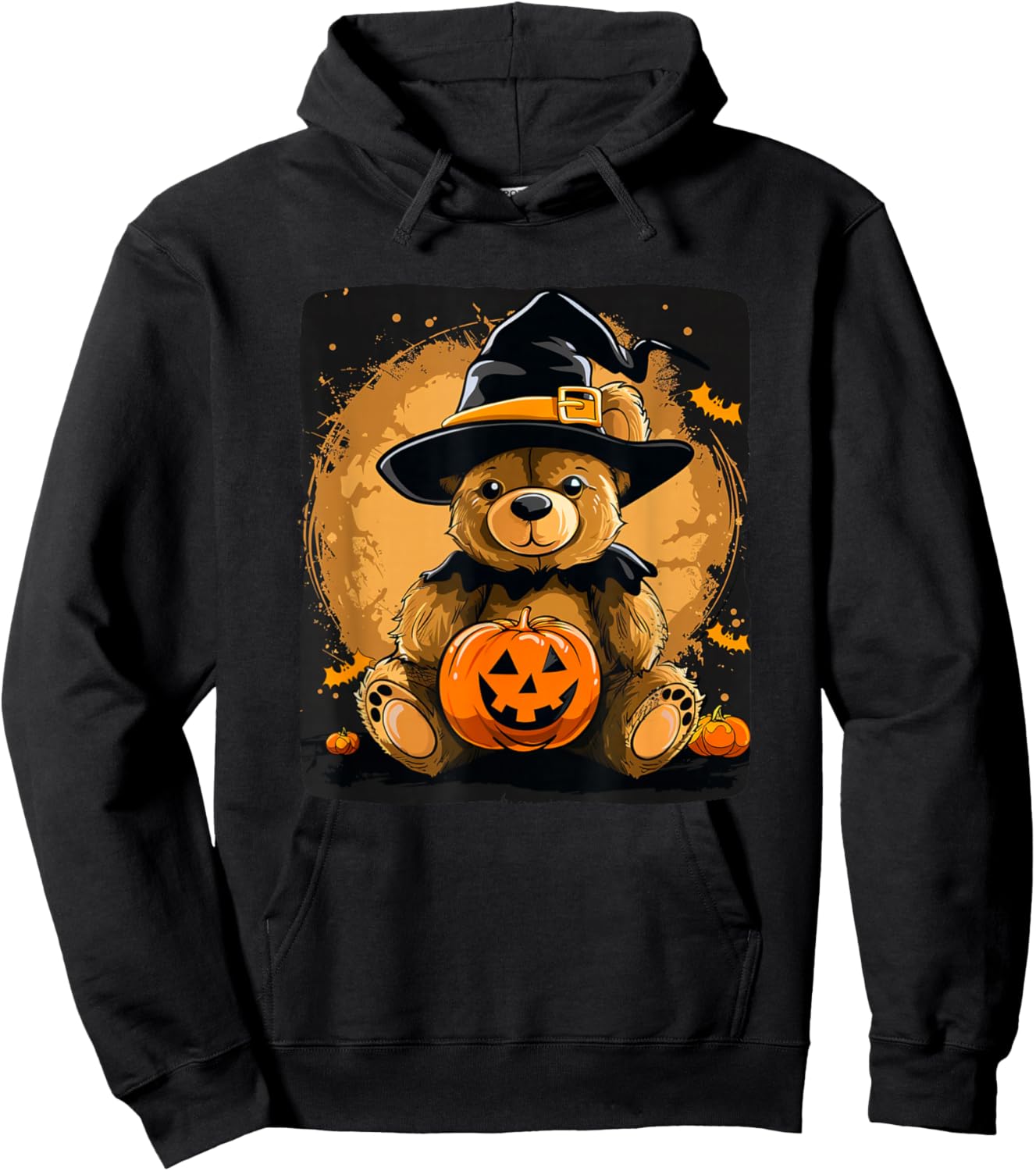 Halloween Pumpkin with Funny Teddy Bear for Adults and Kids Hoodie - Hoodie | Black