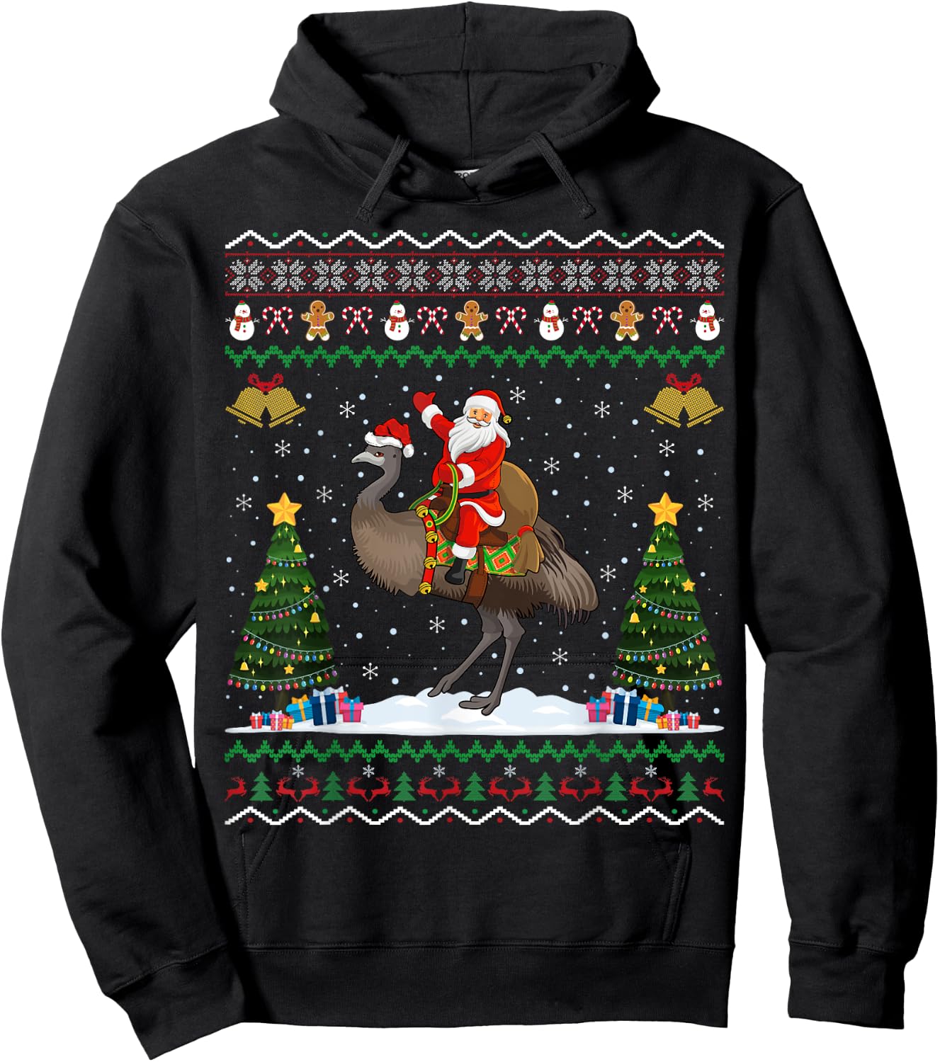 Emu Bird Ugly Xmas Gift Santa Riding Emu Christmas Hoodie - Hoodie | Black