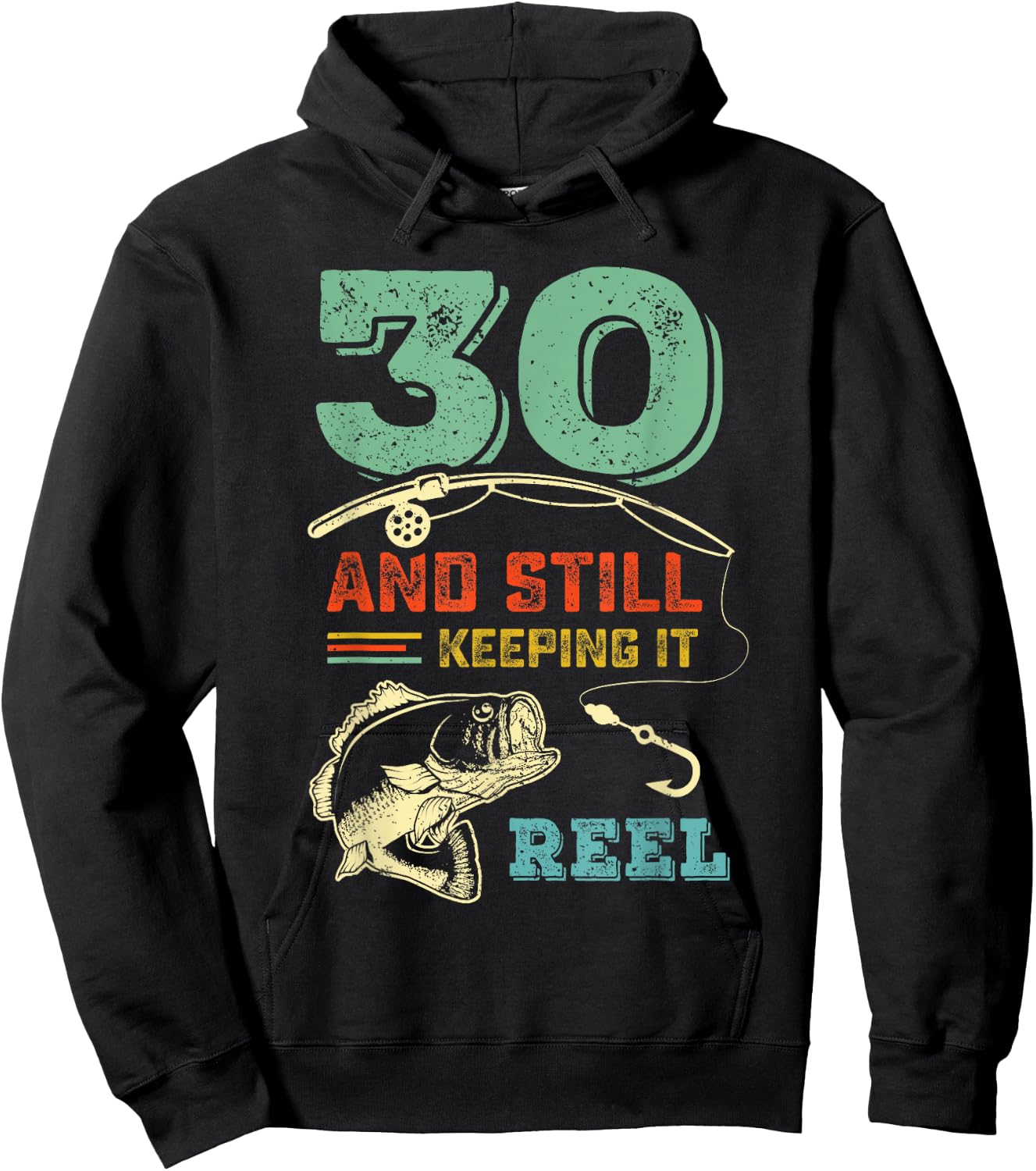 Turning 30 Bass Fish Fisherman 30th Birthday Fishing Gift Hoodie - Hoodie | Black