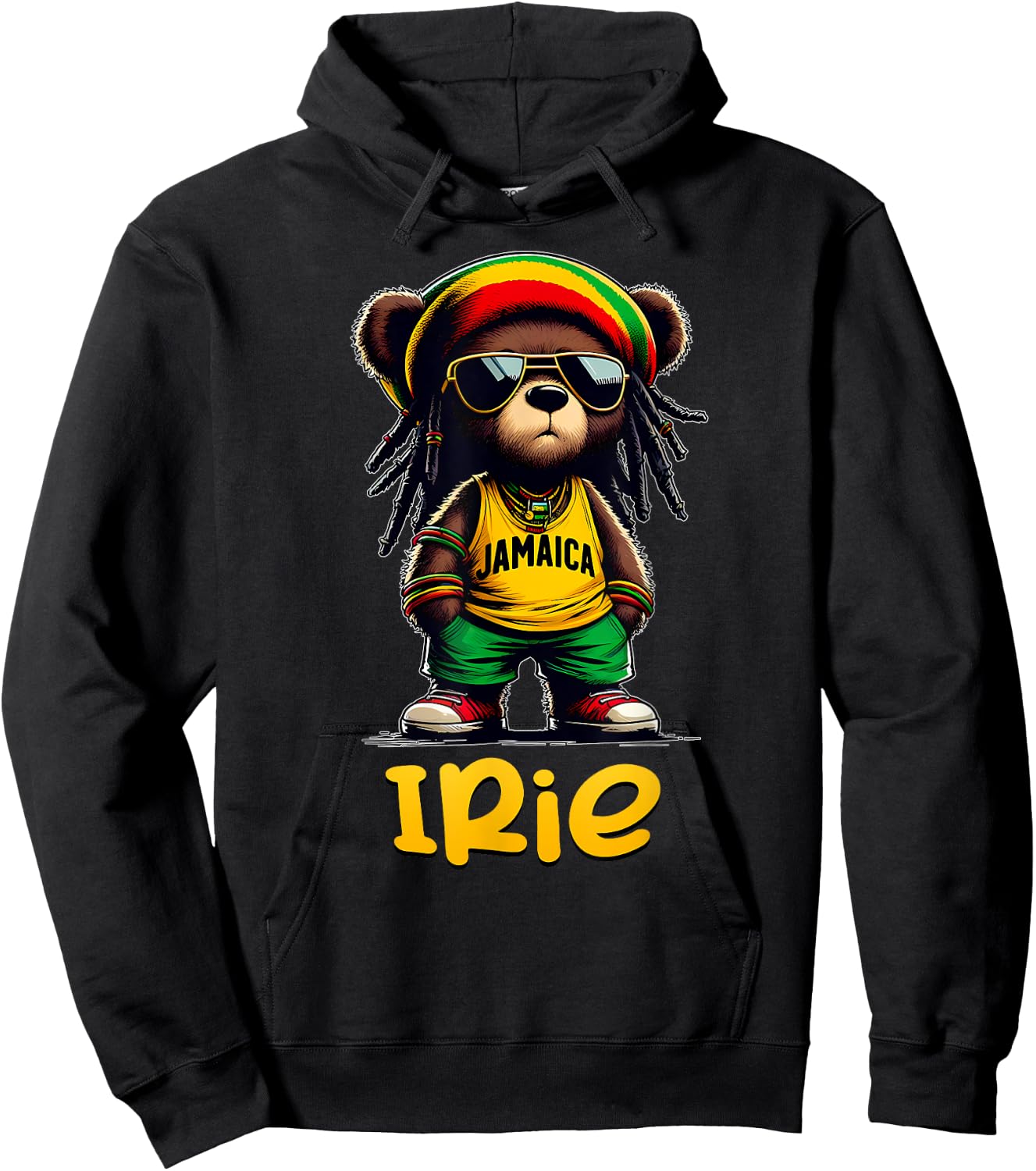 IRIE Rasta Reggae Teddy Bear Jamaica Patwa Jamaican Clothing Hoodie - Hoodie | Black
