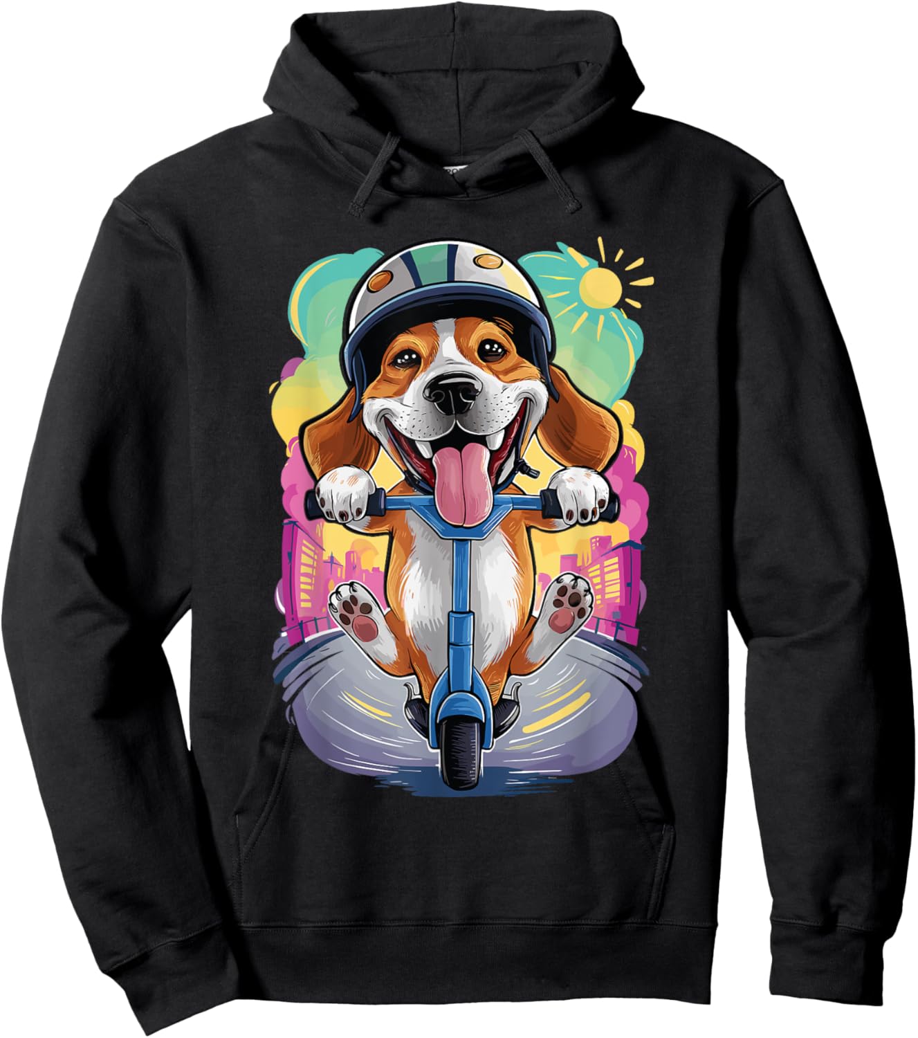 A funny Beagle dog riding an e-scooter Hoodie - Hoodie | Black