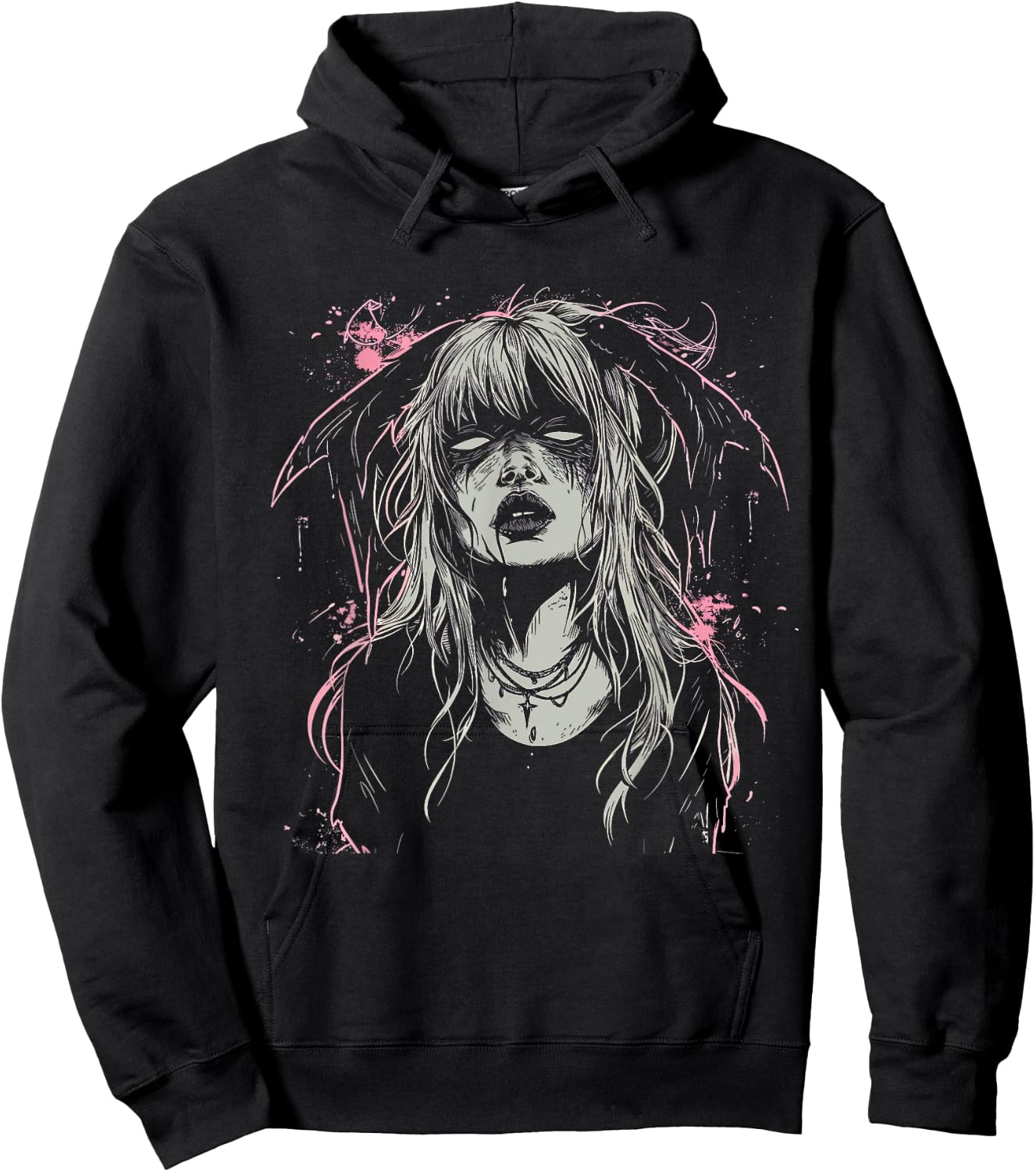 Goth Demon Girl Horror Bunny Occult Dark Anime Alt Aesthetic Hoodie - Hoodie | Black
