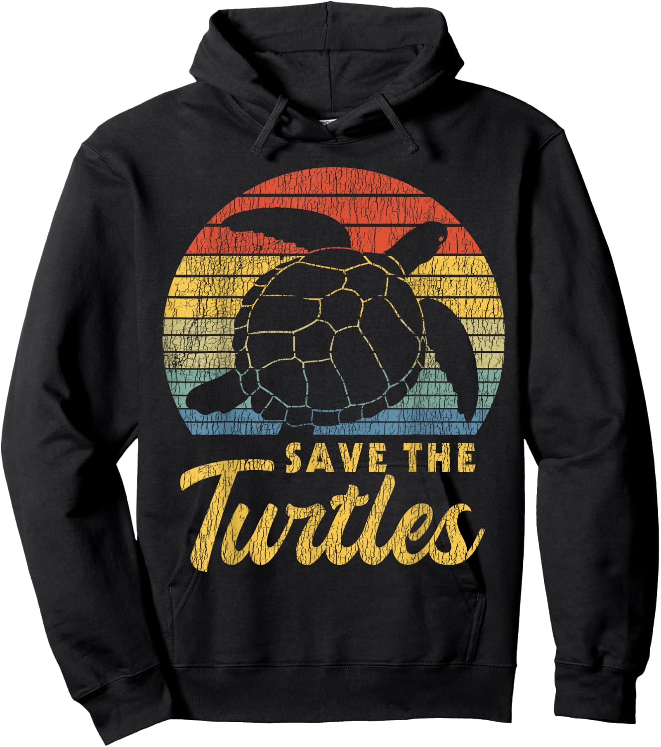 Retro Vintage Save The Turtles Skip The Straw Sea Animal Hoodie - Hoodie | Black