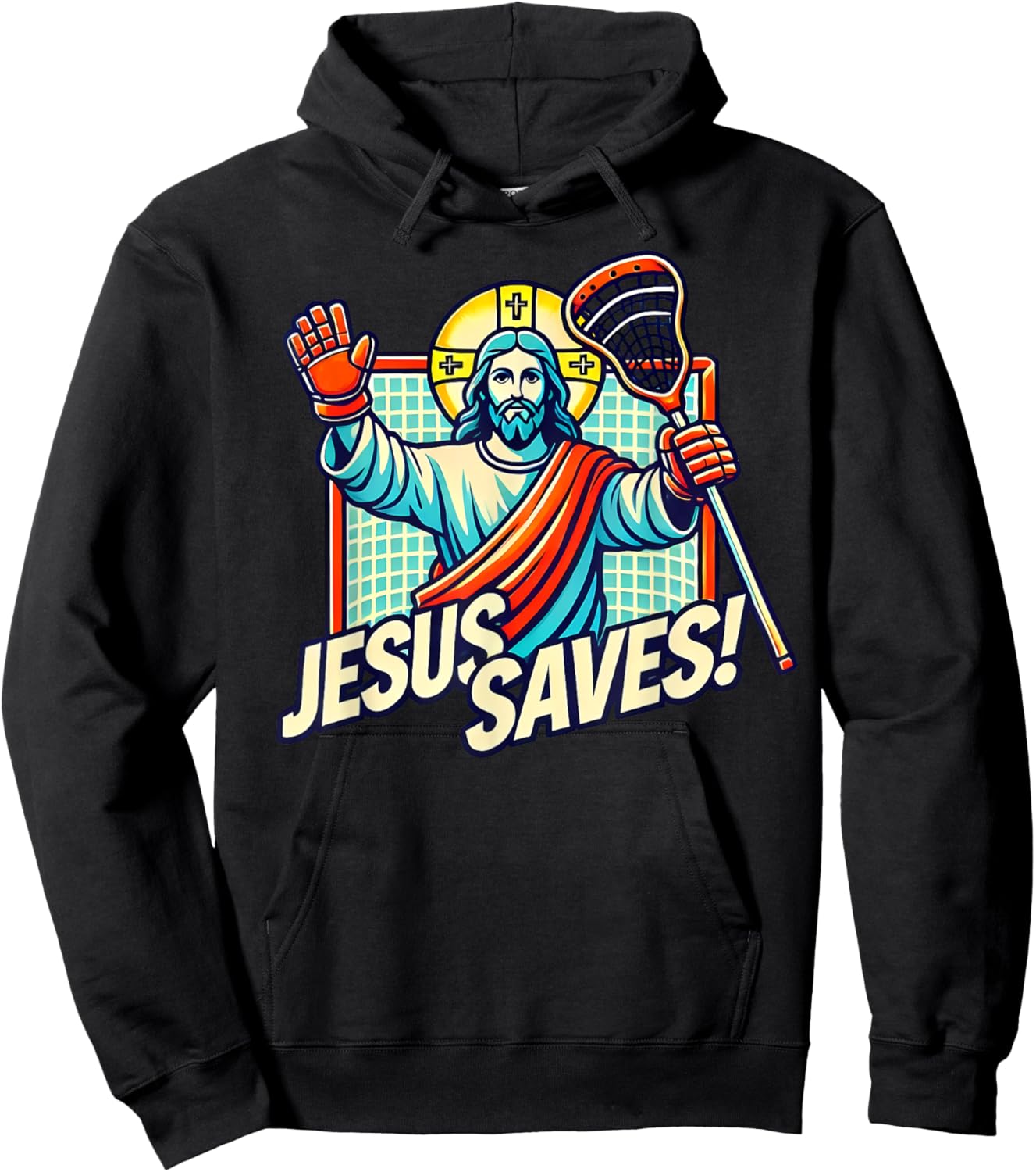 Funny Lacrosse Jesus Saves Goalie Sports Humor Hoodie - Hoodie | Black