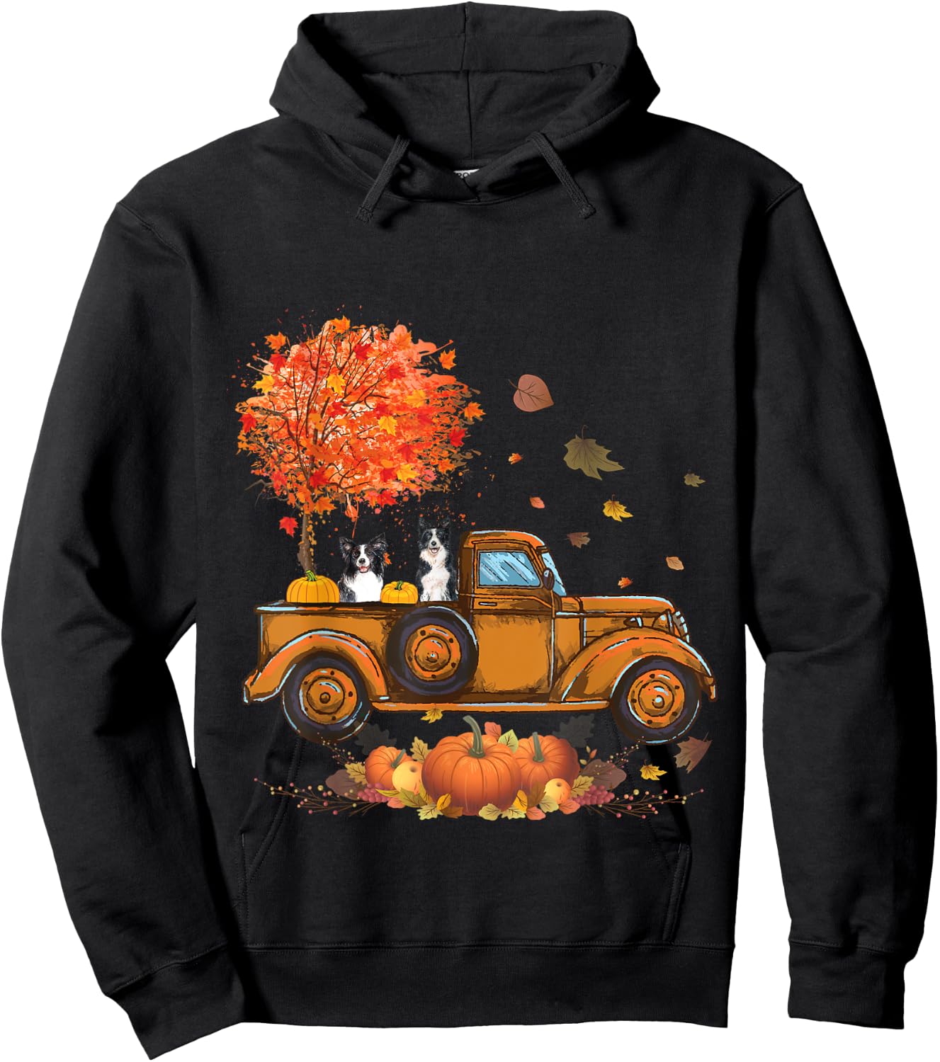Border Collie Pumpkins Truck Autumn Leaf Fall thanksgiving Hoodie - Hoodie | Black