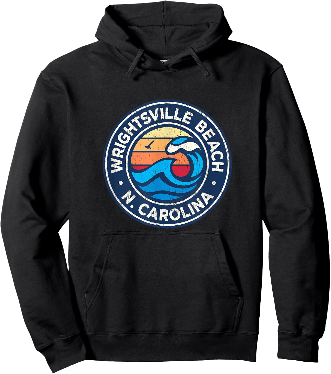 Wrightsville Beach North Carolina NC Vintage Nautical Waves Hoodie - Hoodie | Black