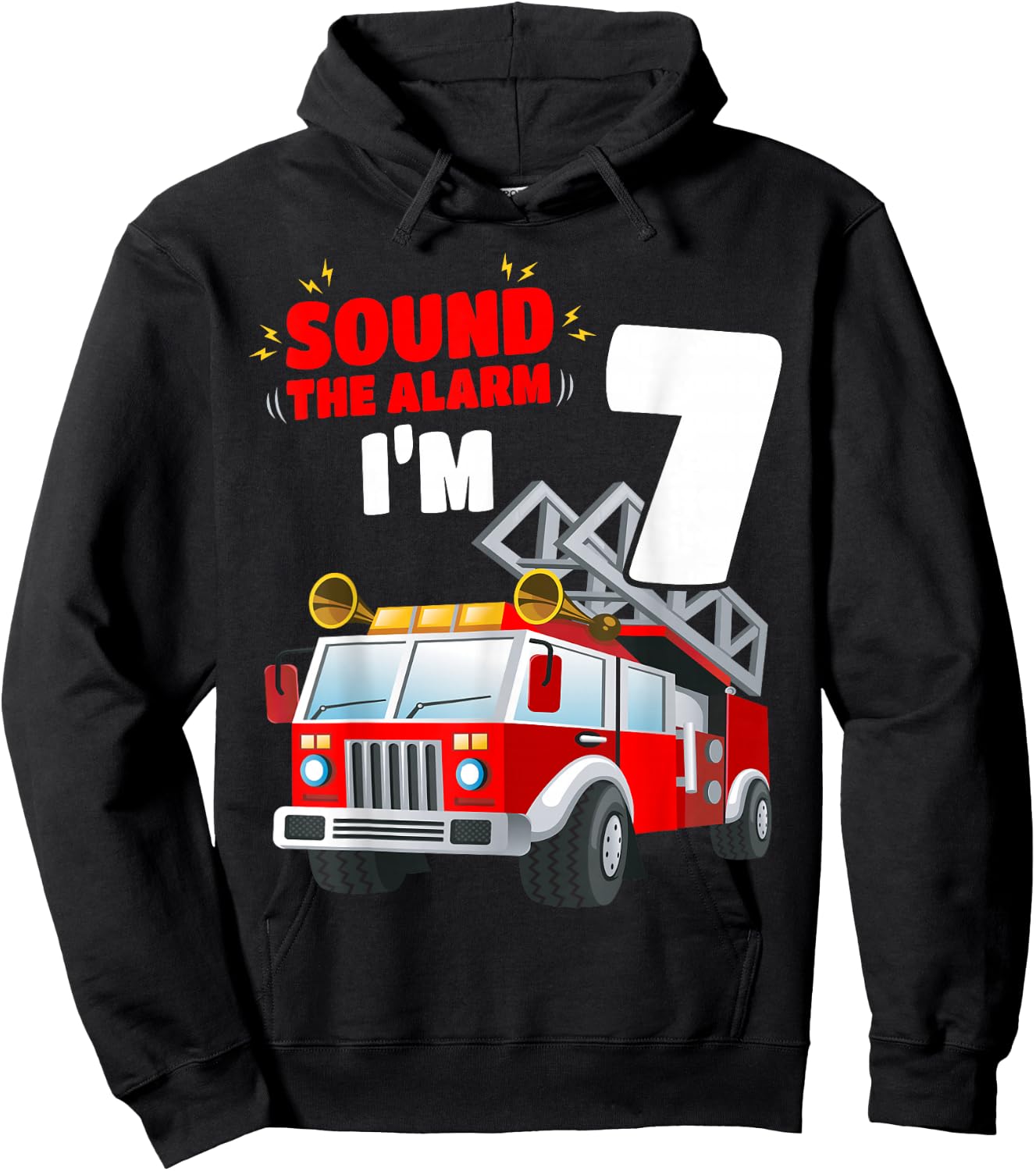 Kids Fire Truck 7th Birthday Shirt 7 Years Old FireFighter Hoodie - Hoodie | Black