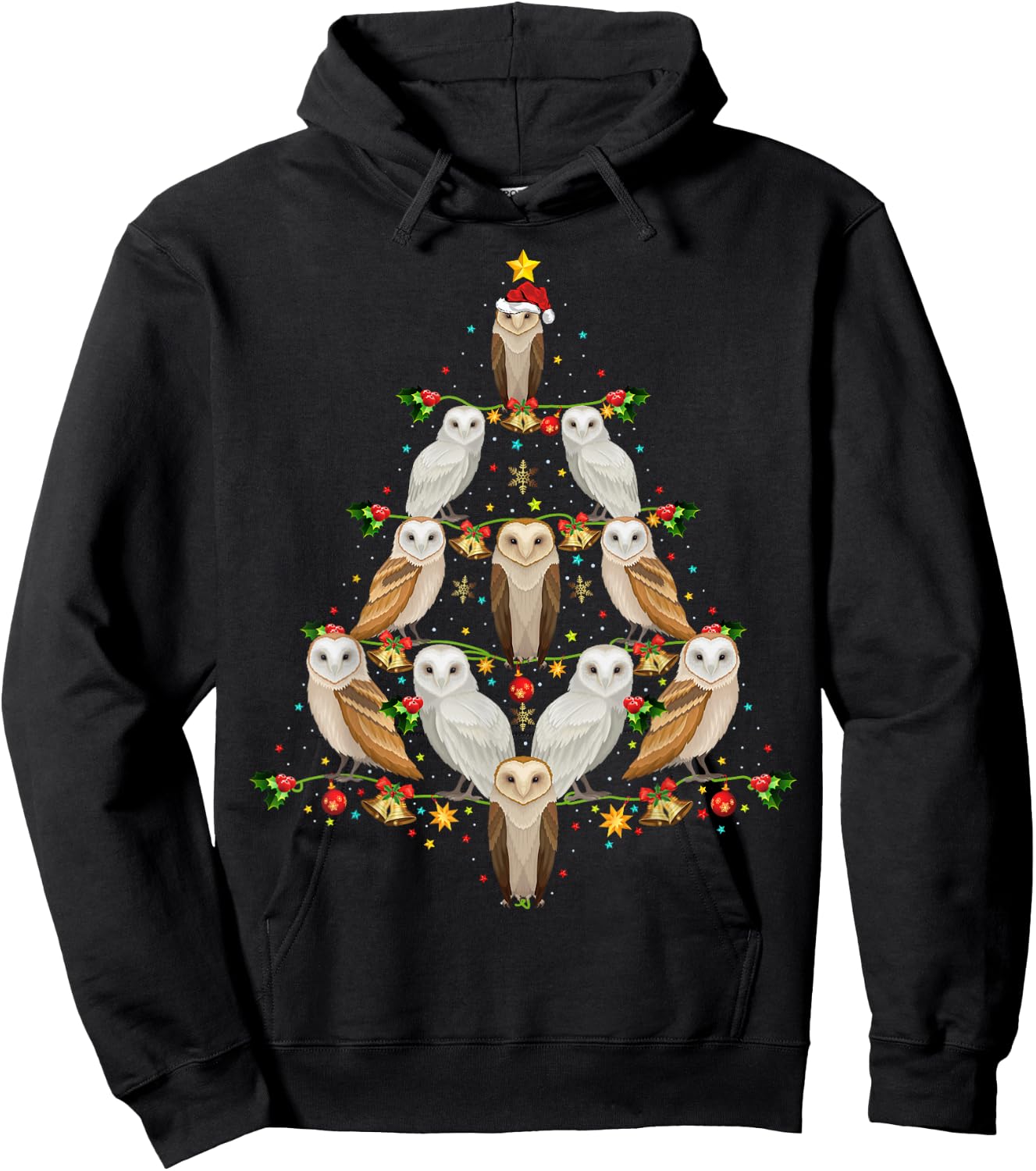 Barn Owl Bird Christmas Tree Gift Funny Christmas Barn Owl Hoodie - Hoodie | Black