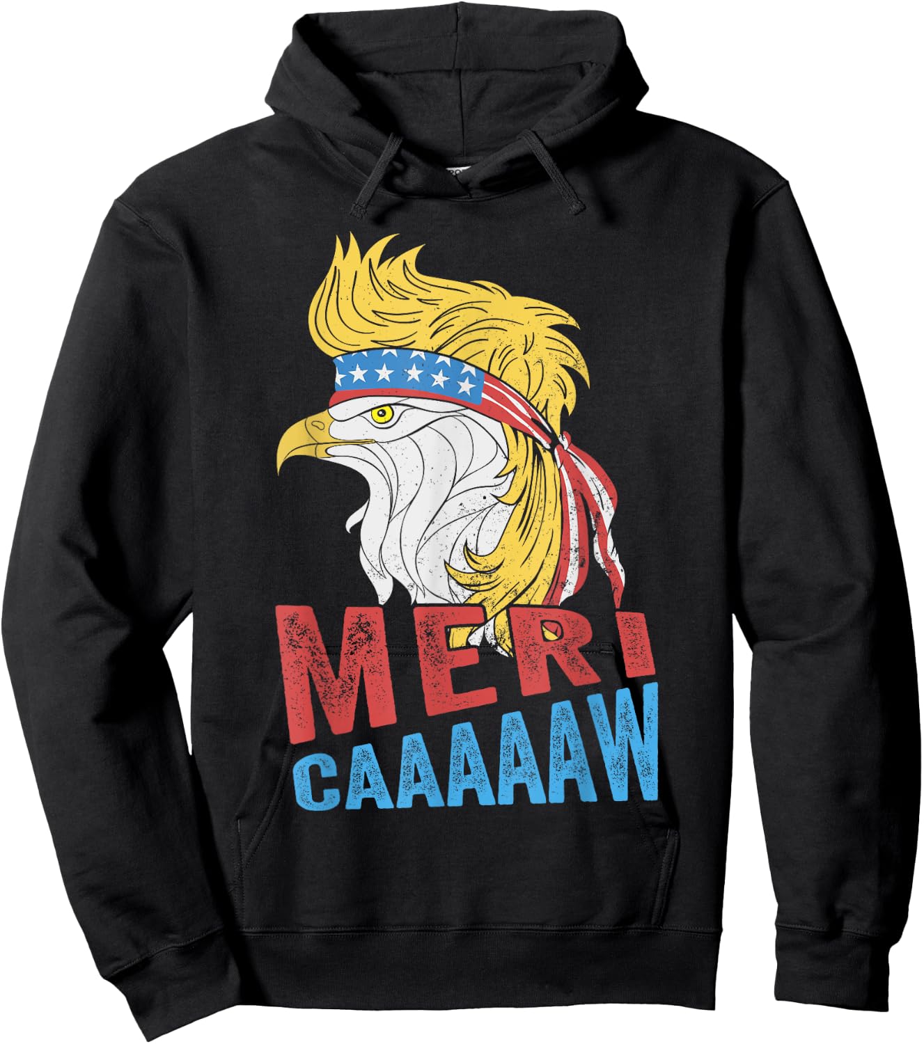 meri-caaaaaw - Eagle Mullet 4th Of July USA American Flag Hoodie - Hoodie | Black