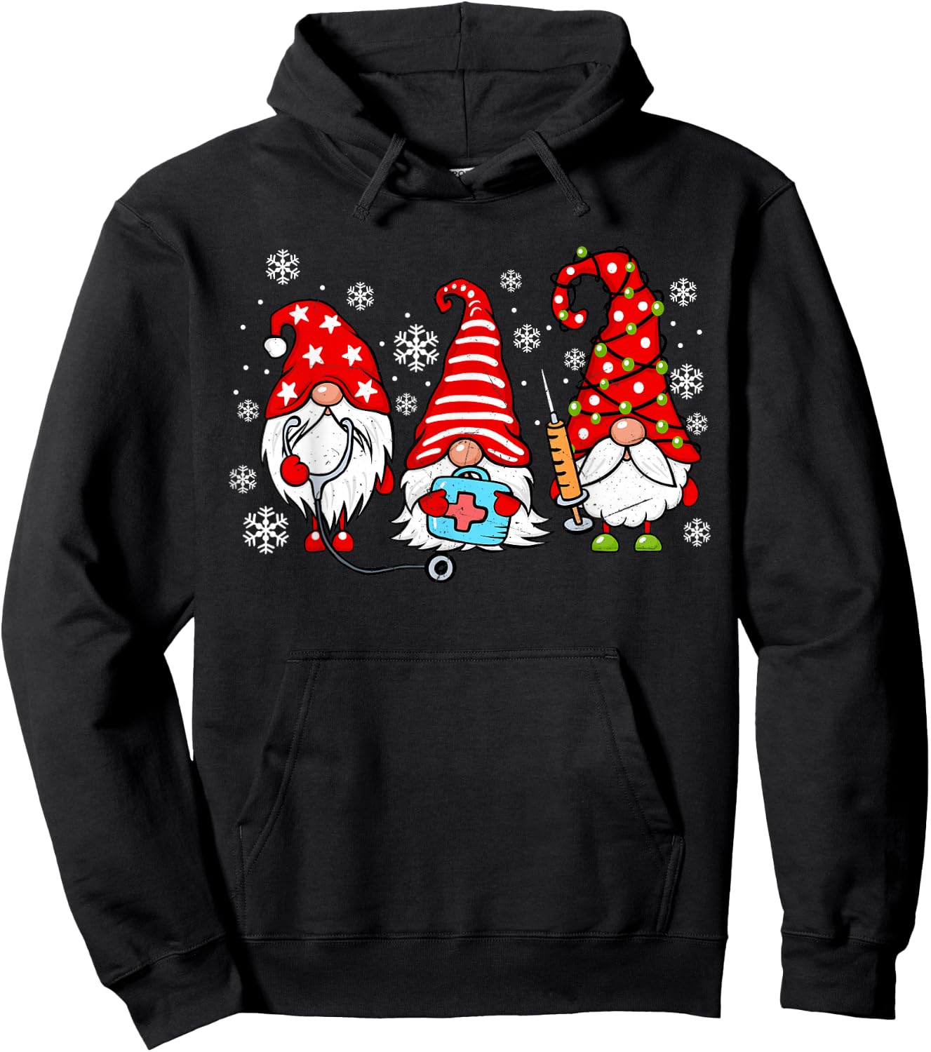 Nurse Christmas Gnomes Xmas Scrub Top ER Rn Nursing Gnomies Hoodie - Hoodie | Black