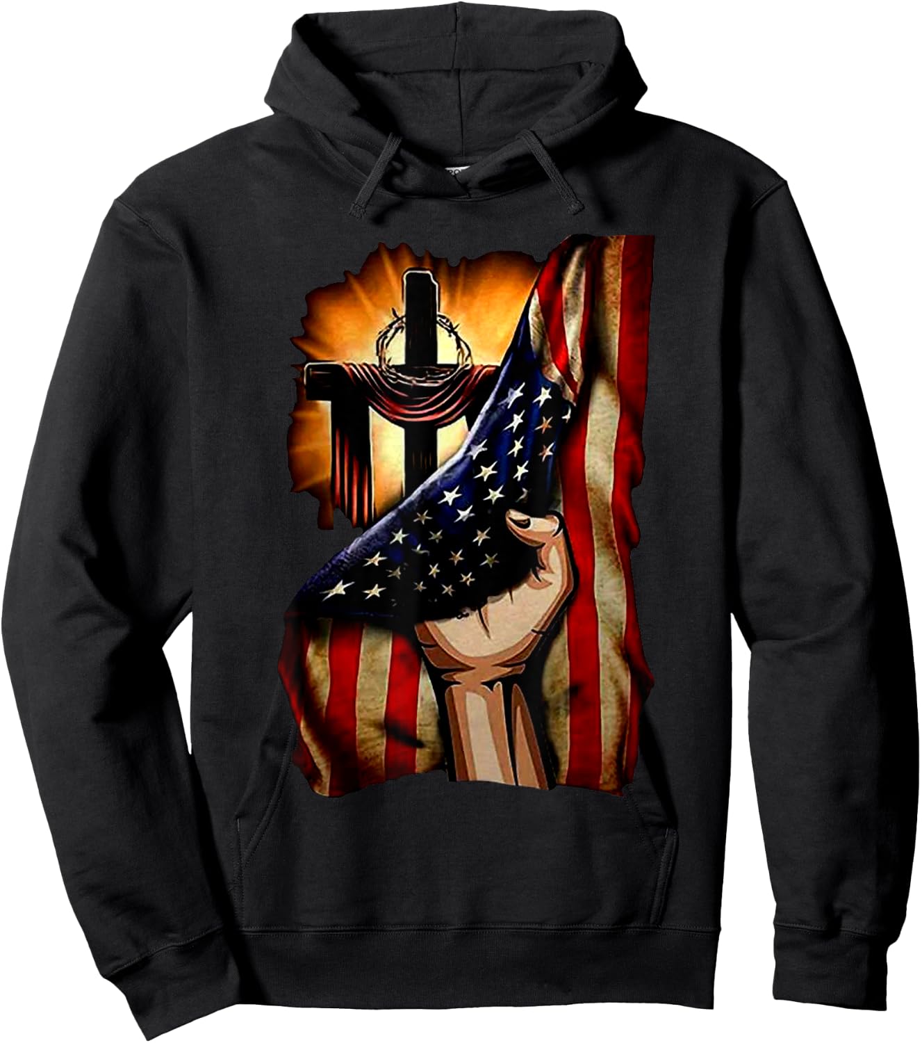 Cross Christ American Flag Pride Hand Christian Lover Gift Men Hoodie - Hoodie | Black