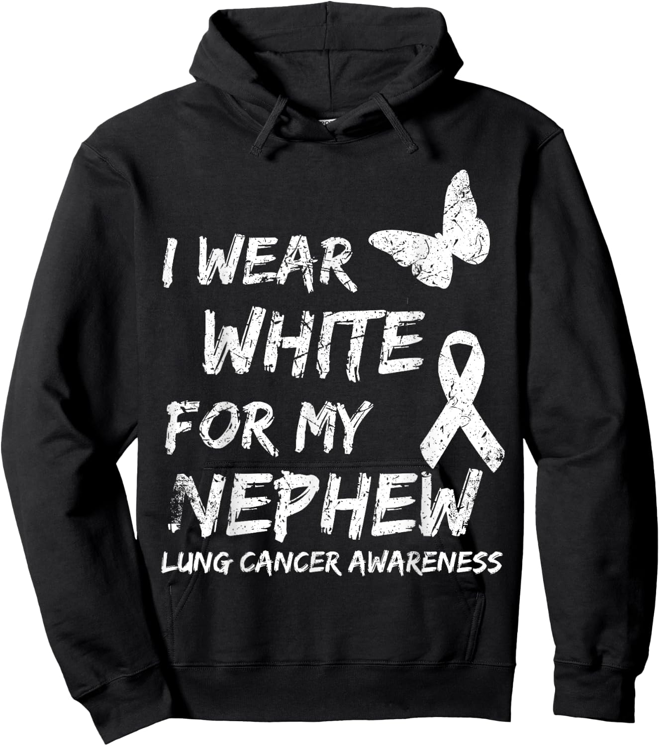 I Wear White For My Nephew Lung Cancer Awareness Ribbon Hoodie - Hoodie | Black