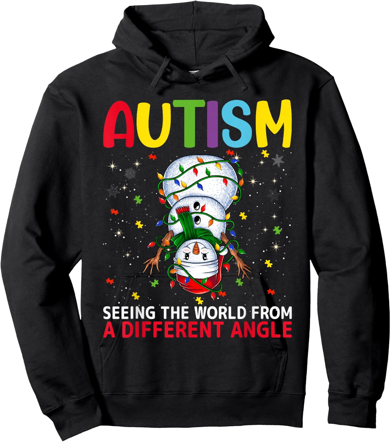 Autism Awareness Snowman Christmas Autistic Xmas Day Pajama Hoodie - Hoodie | Black