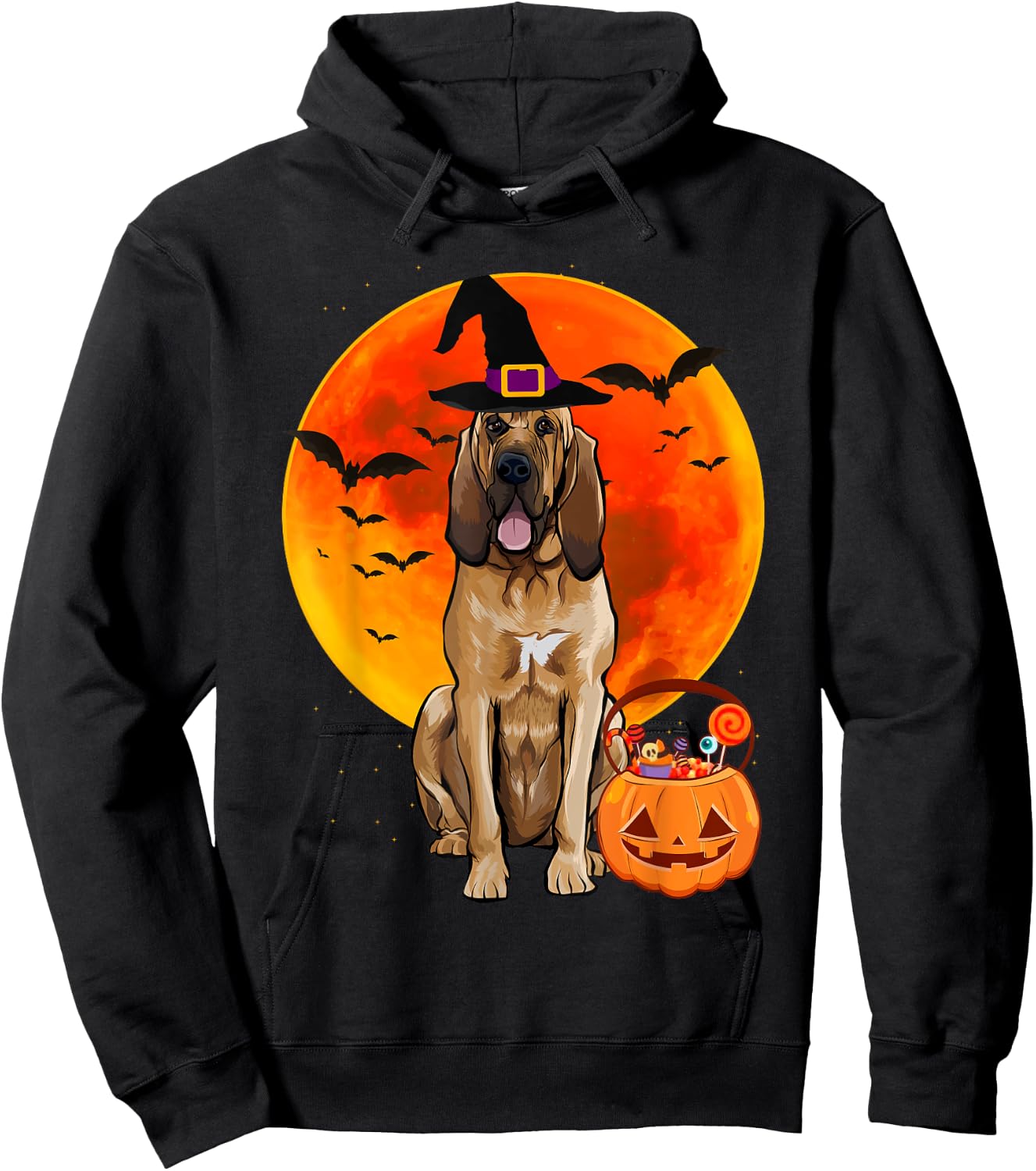 Dog Halloween Bloodhound Jack O Lantern Pumpkin Women Hoodie - Hoodie | Black