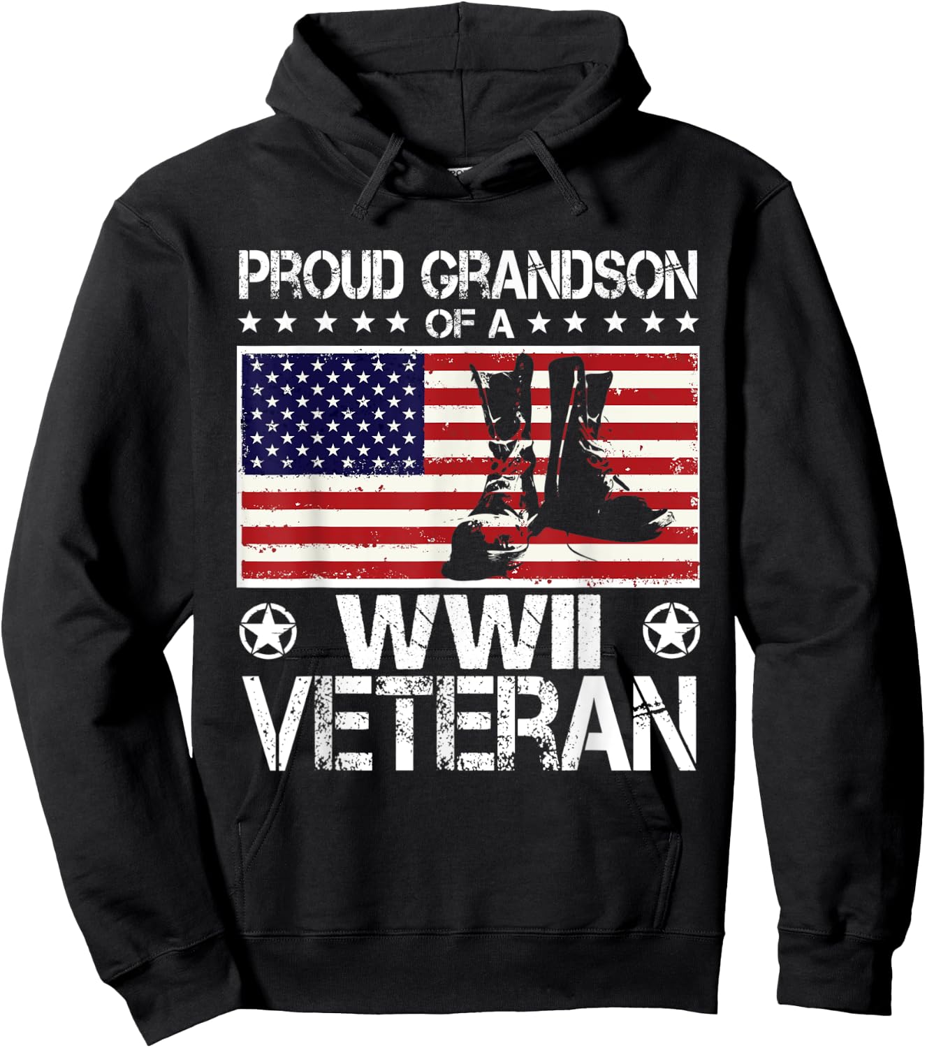 Proud Grandson Of WWII Veteran US Flag Boots Veteran Day Hoodie - Hoodie | Black