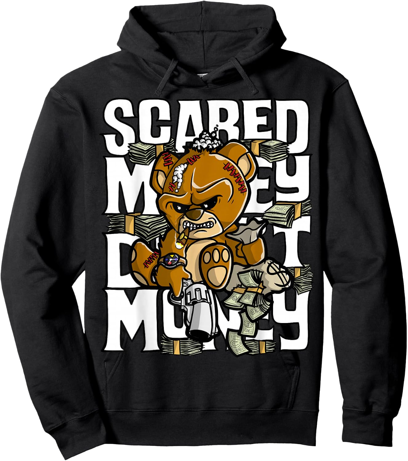 Hustle Graphic Scared Money Dont Make Money Gang Clothing Hoodie - Hoodie | Black