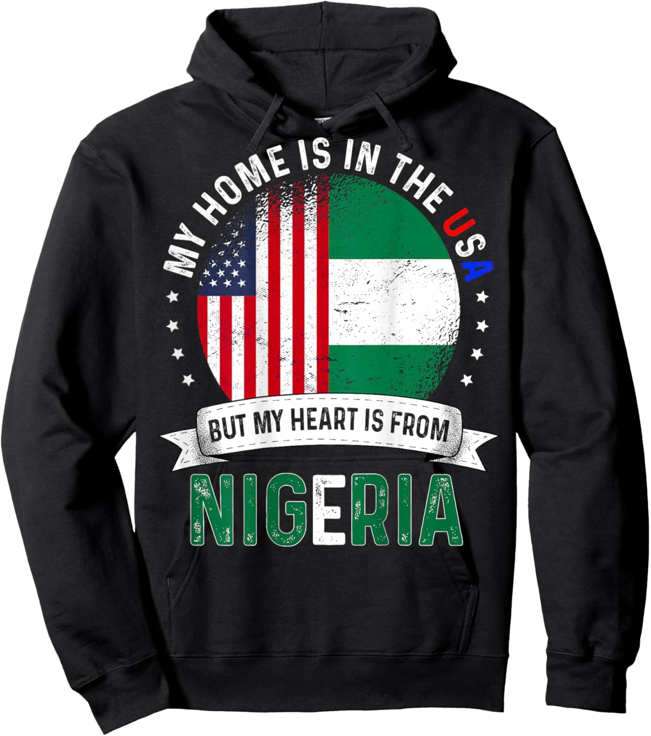 Nigerian American Backprint Heart is from Nigeria Flag Hoodie - Hoodie | Black