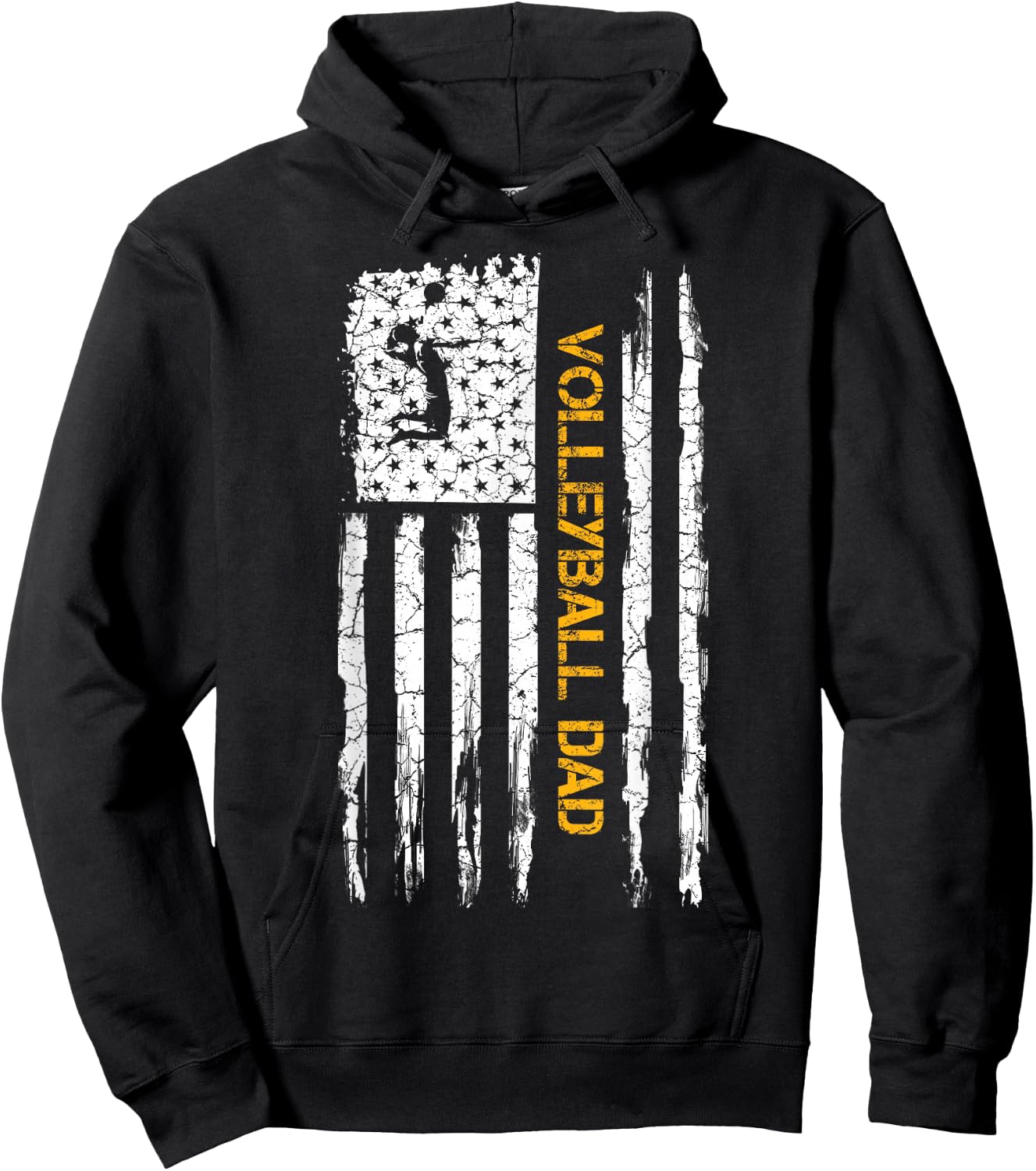 Vintage USA American Flag Proud Volleyball Dad Silhouette Hoodie - Hoodie | Black