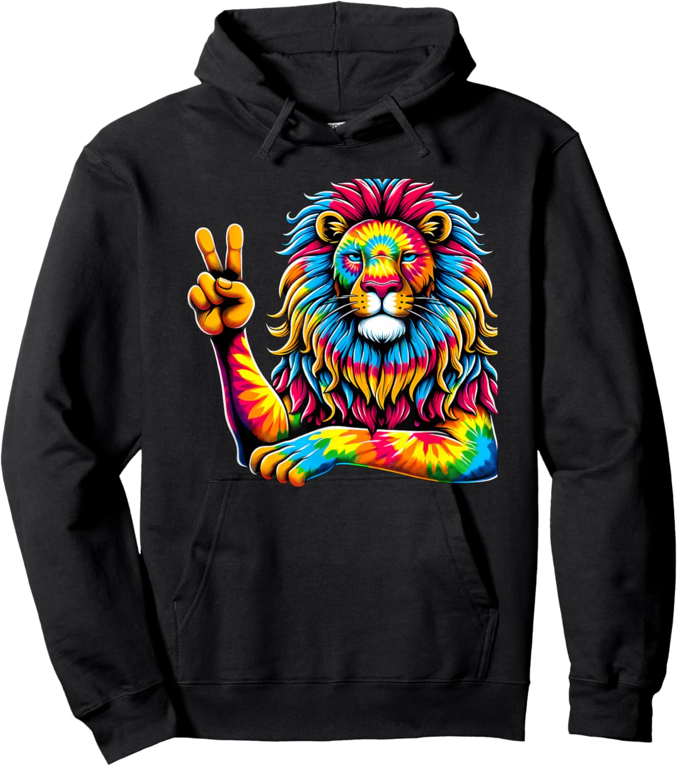 Peace Sign Tie Dye Lion Hoodie - Hoodie | Black
