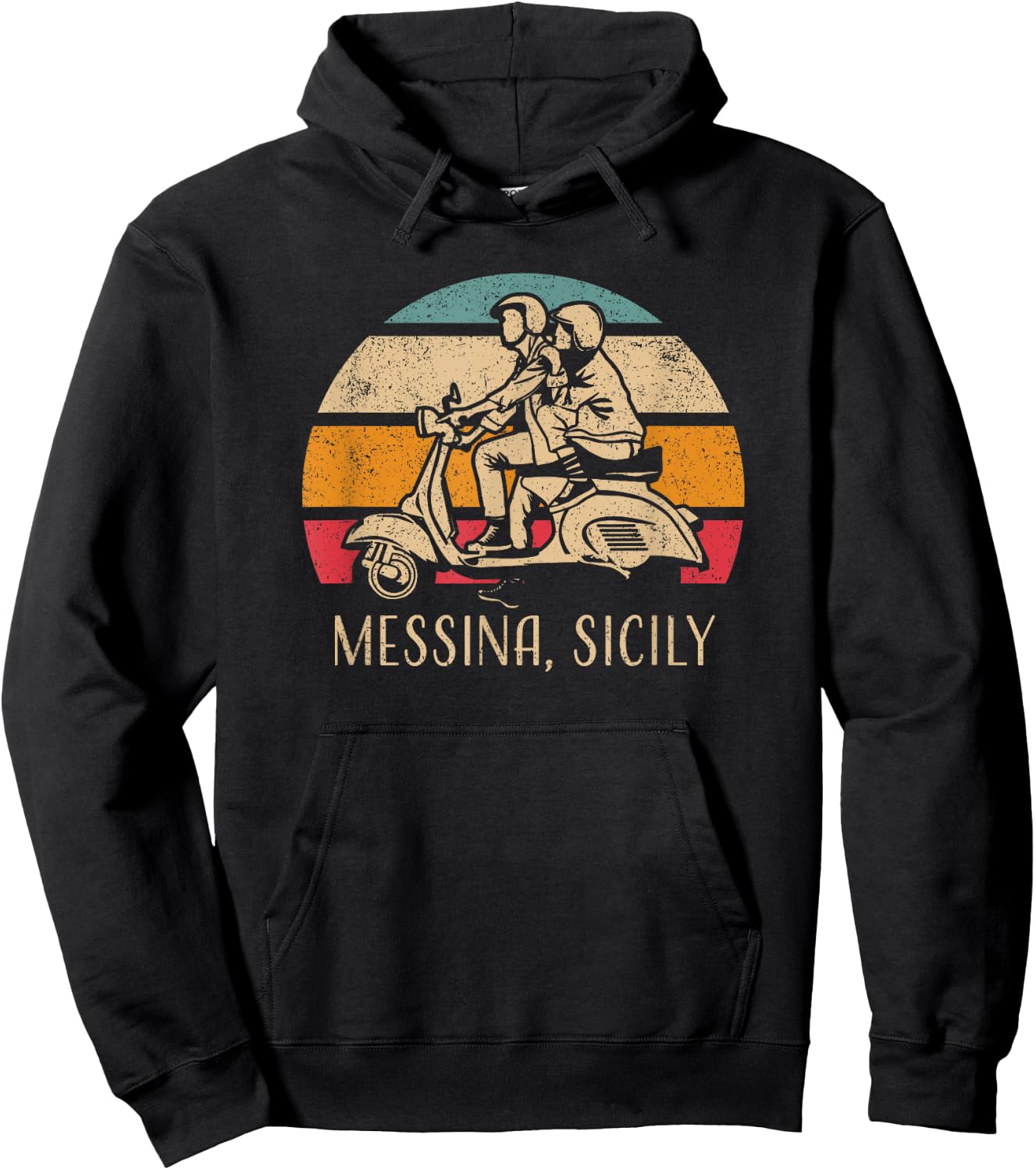 Messina Sicily Sicilia Vintage Scooter Retro Sunset Design Hoodie - Hoodie | Black