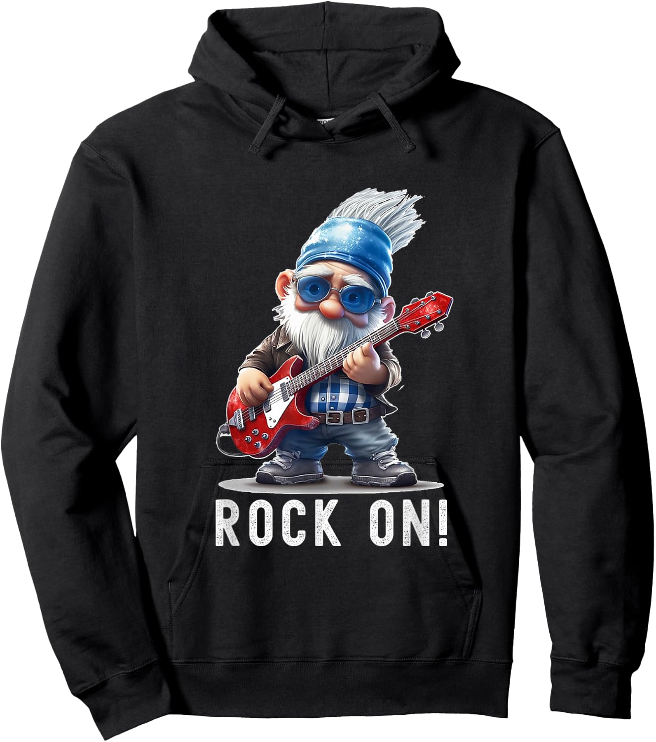 Rock On Gnome Playing Guitar Funny Guitar Playing Old Gnome Hoodie - Hoodie | Black