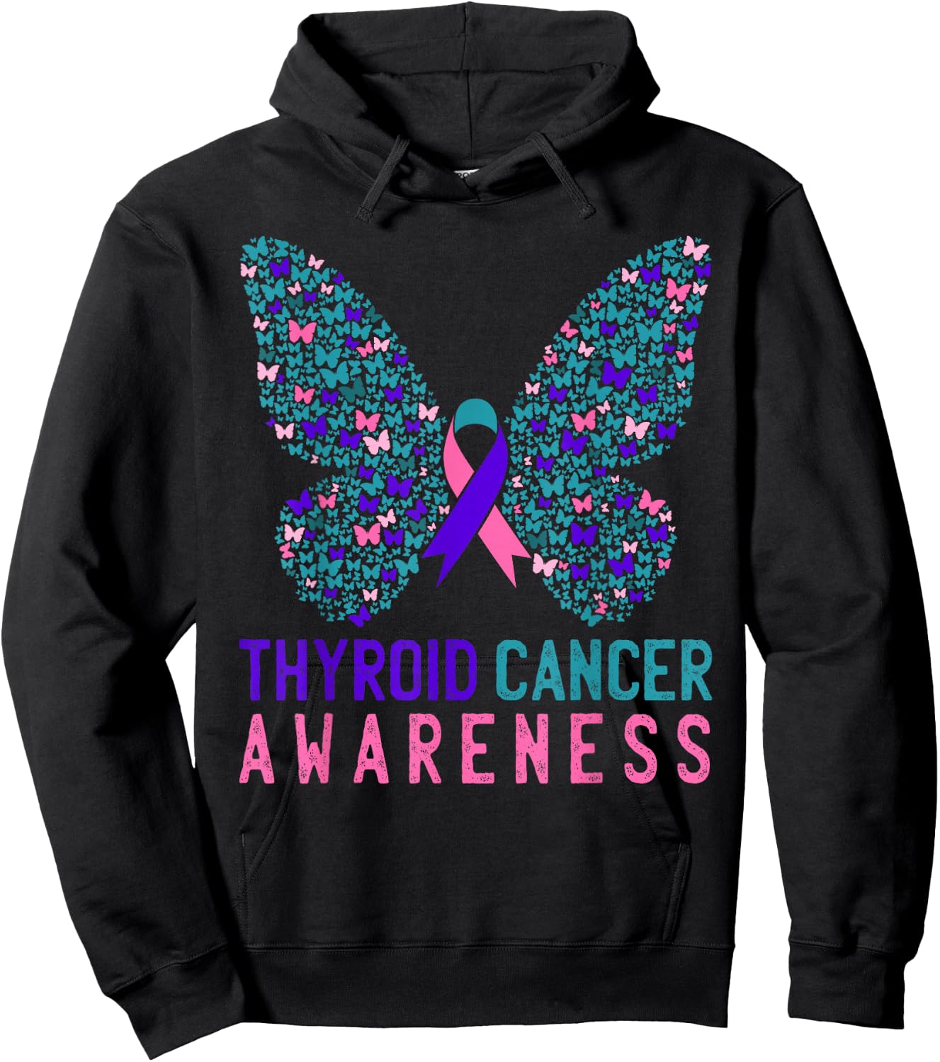 Butterfly Thyroid Cancer Awareness Month Ribbon Gift Support Hoodie - Hoodie | Black