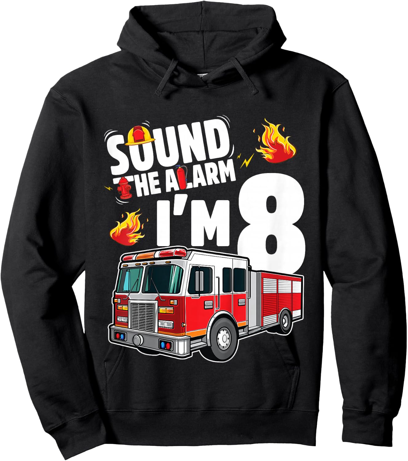 Fire Truck 8th Birthday Boy Firefighter 8 Year Old Hoodie - Hoodie | Black