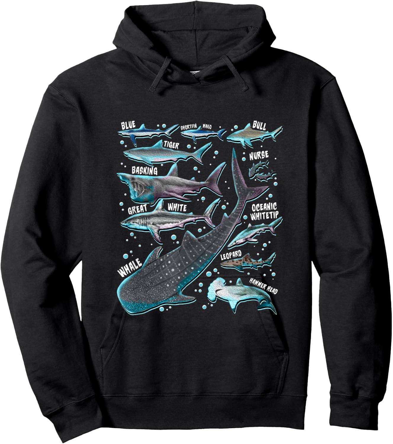 Shark Species Shark Gifts Shark Faces Marine Biology Hoodie - Hoodie | Black