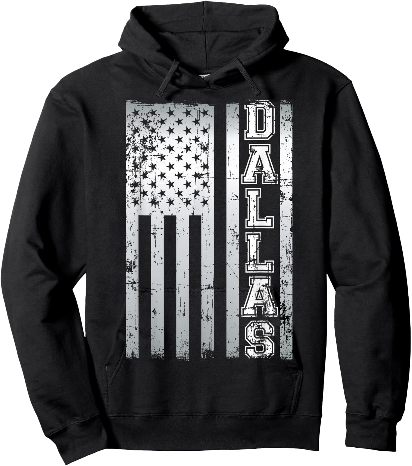 Distressed Dallas Loves America US Flag Hoodie - Hoodie | Black