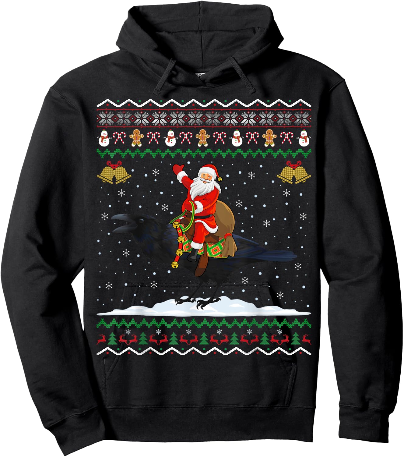 Raven Ugly Xmas Gift Santa Riding Raven Christmas Hoodie - Hoodie | Black