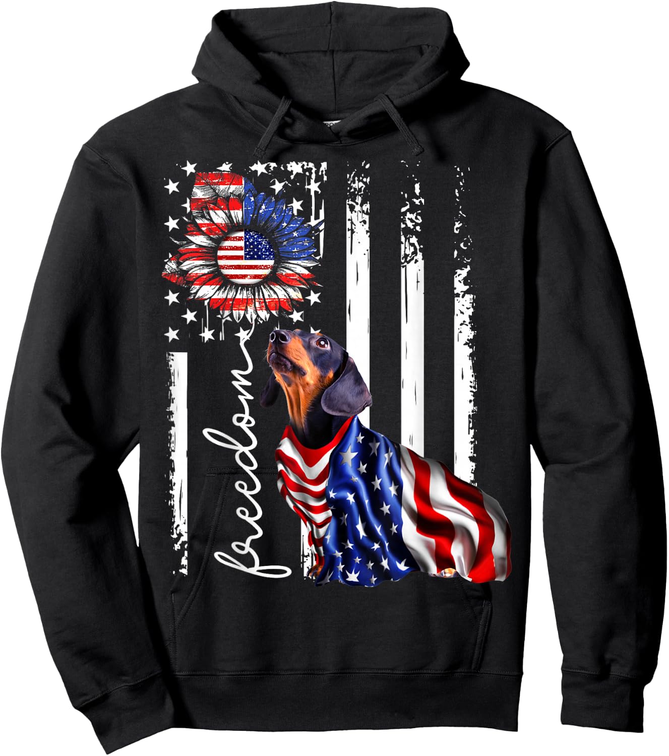 Patriotic 4th of July Weiner Dachshund Dog Freedom Hoodie - Hoodie | Black