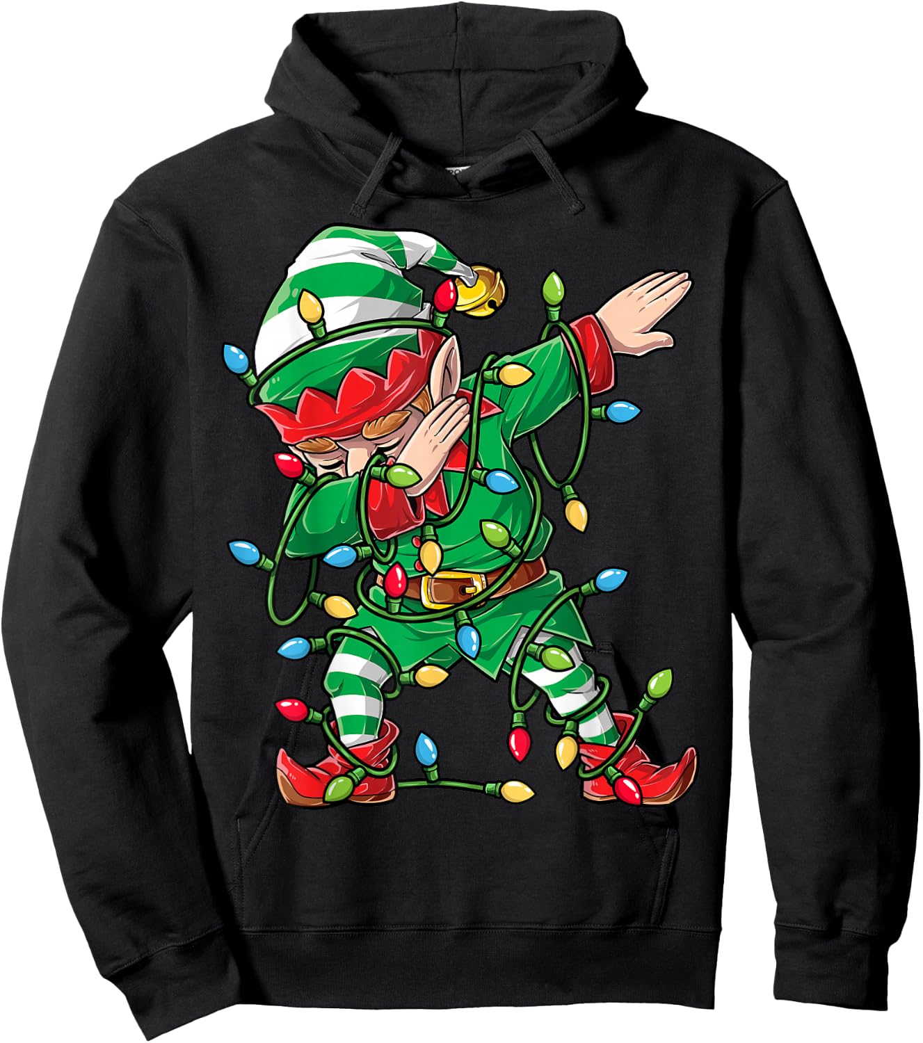 Dabbing Elf Christmas Tree Lights Xmas Family Matching Boys Hoodie - Hoodie | Black