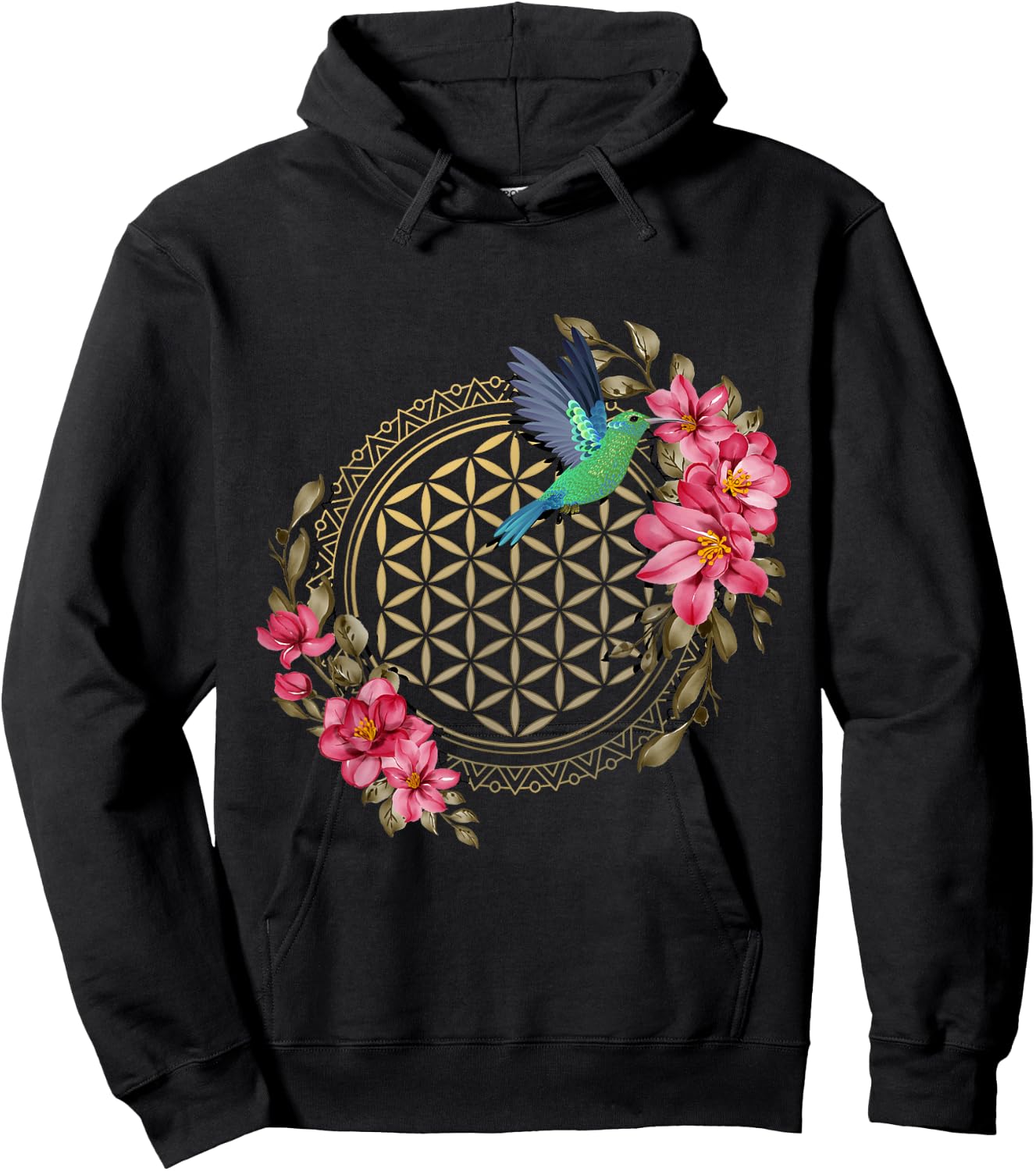Hummingbirds Sacred Geometry Flower Of Life Hummingbird Hoodie - Hoodie | Black