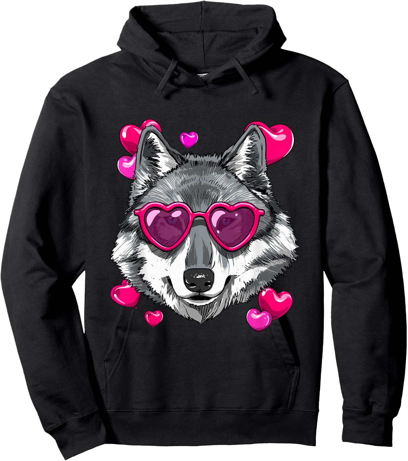 Wolf Valentines Shirt Wolf Heart Animal Face Wolf Lover Hoodie - Hoodie | Black