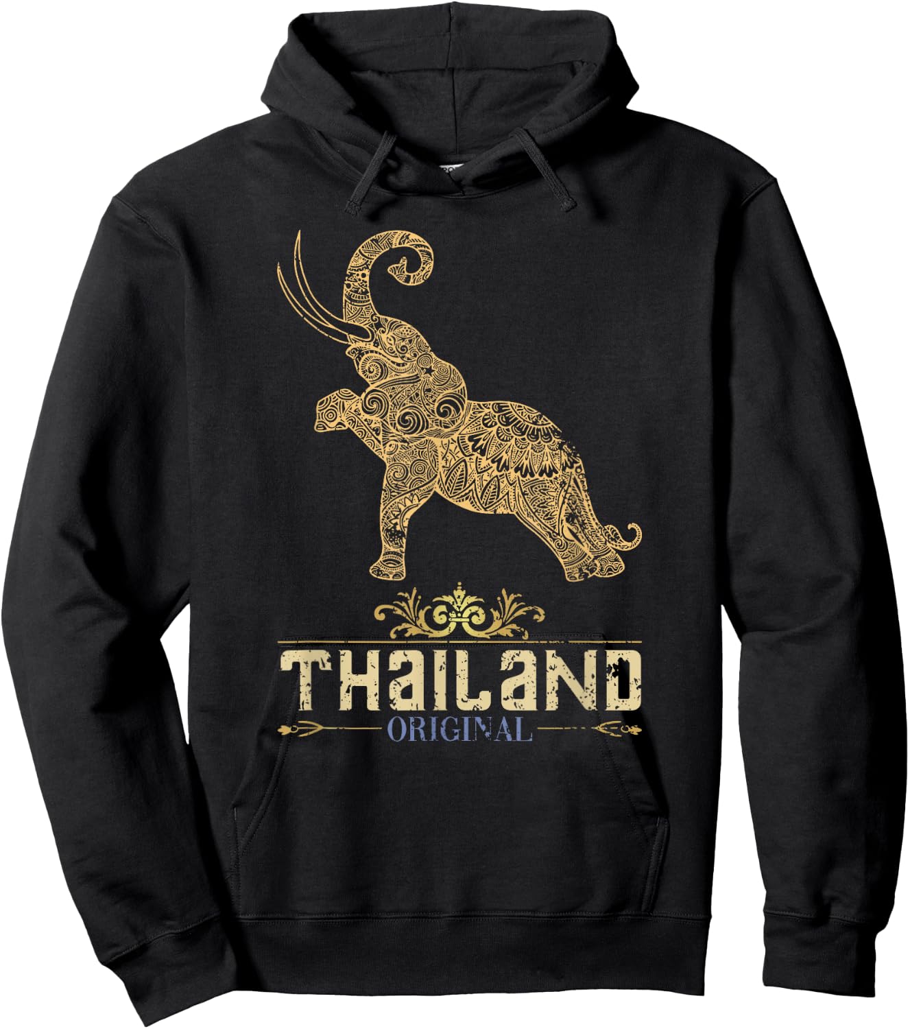 Thailand Gifts & Adult Cotton Black Thai Elephant Small Hoodie - Hoodie | Black
