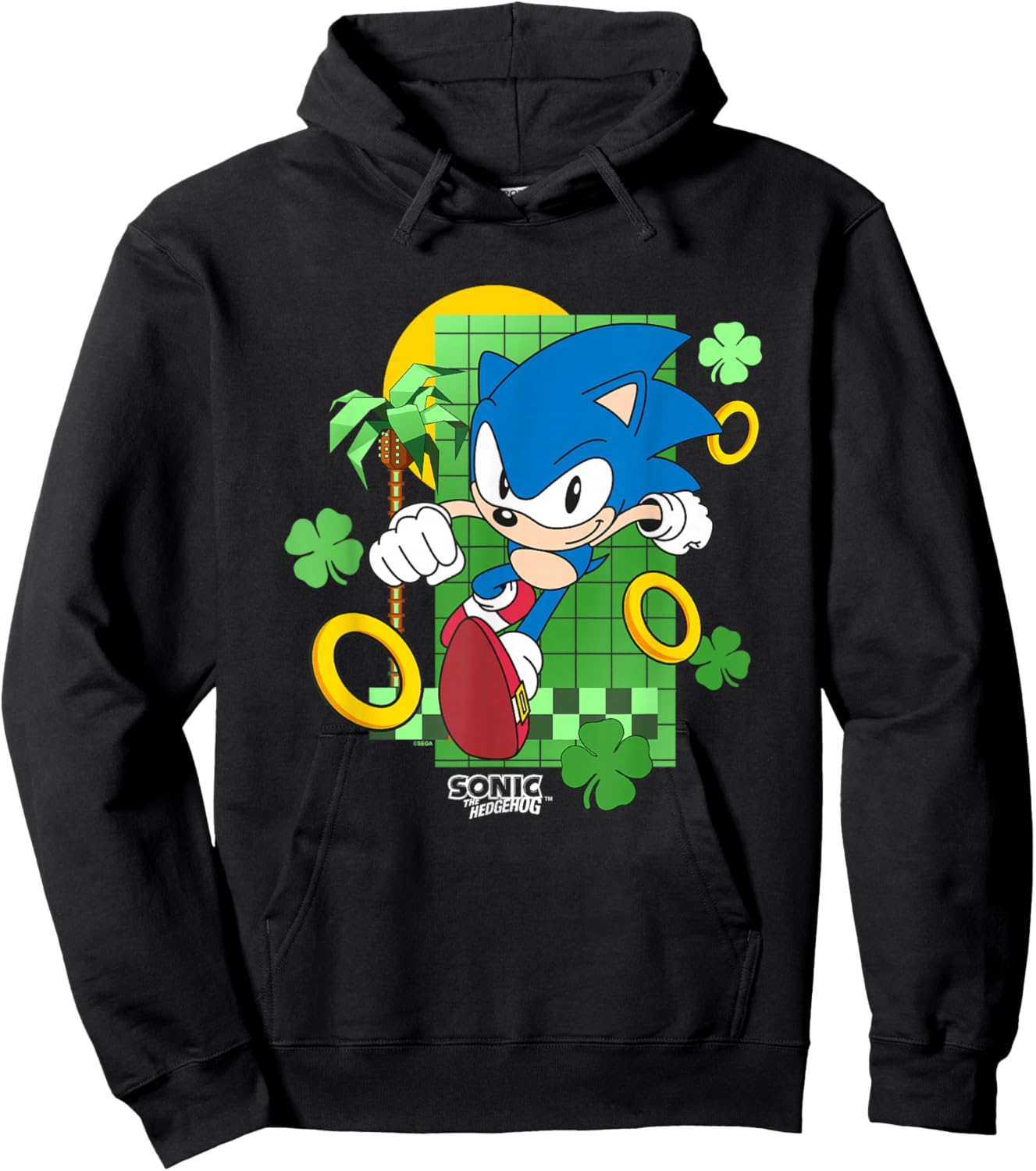 Sonic The Hedgehog St. Patrick's Day Running Through Clovers Hoodie - Hoodie | Black