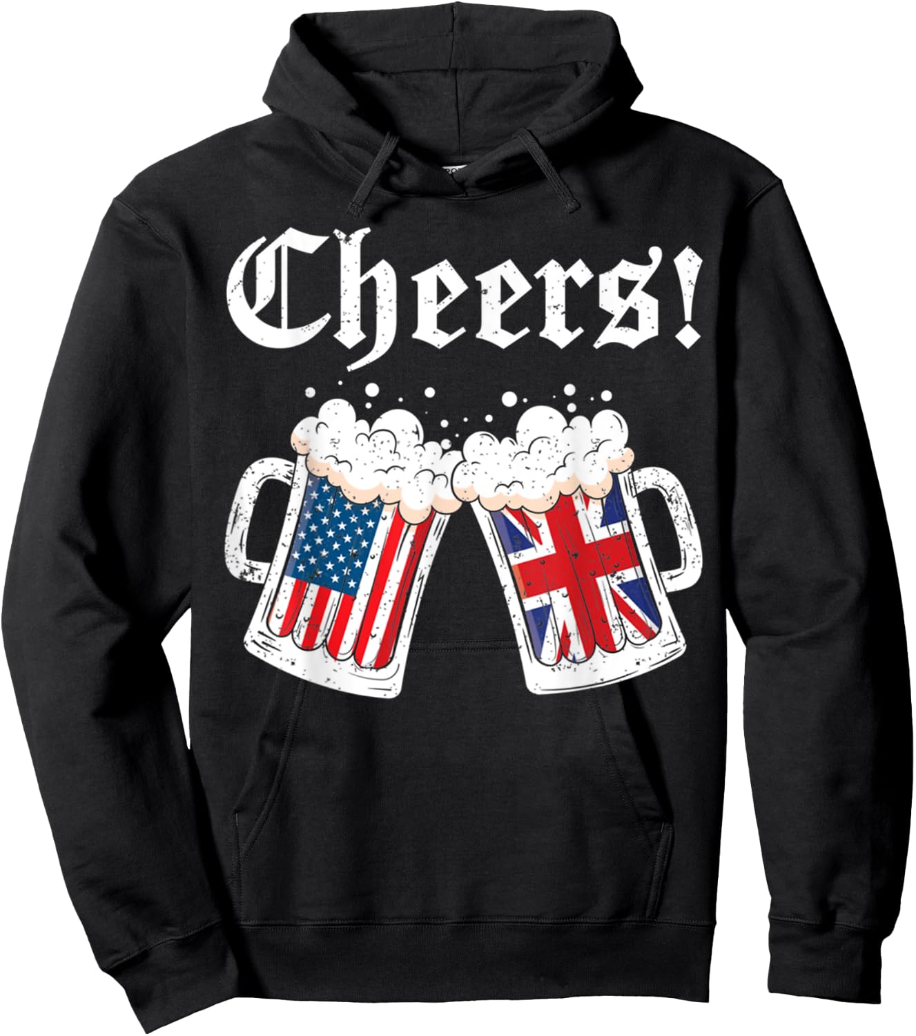 Cheers Women Men British American Flag Beer Mug Cheers Hoodie - Hoodie | Black
