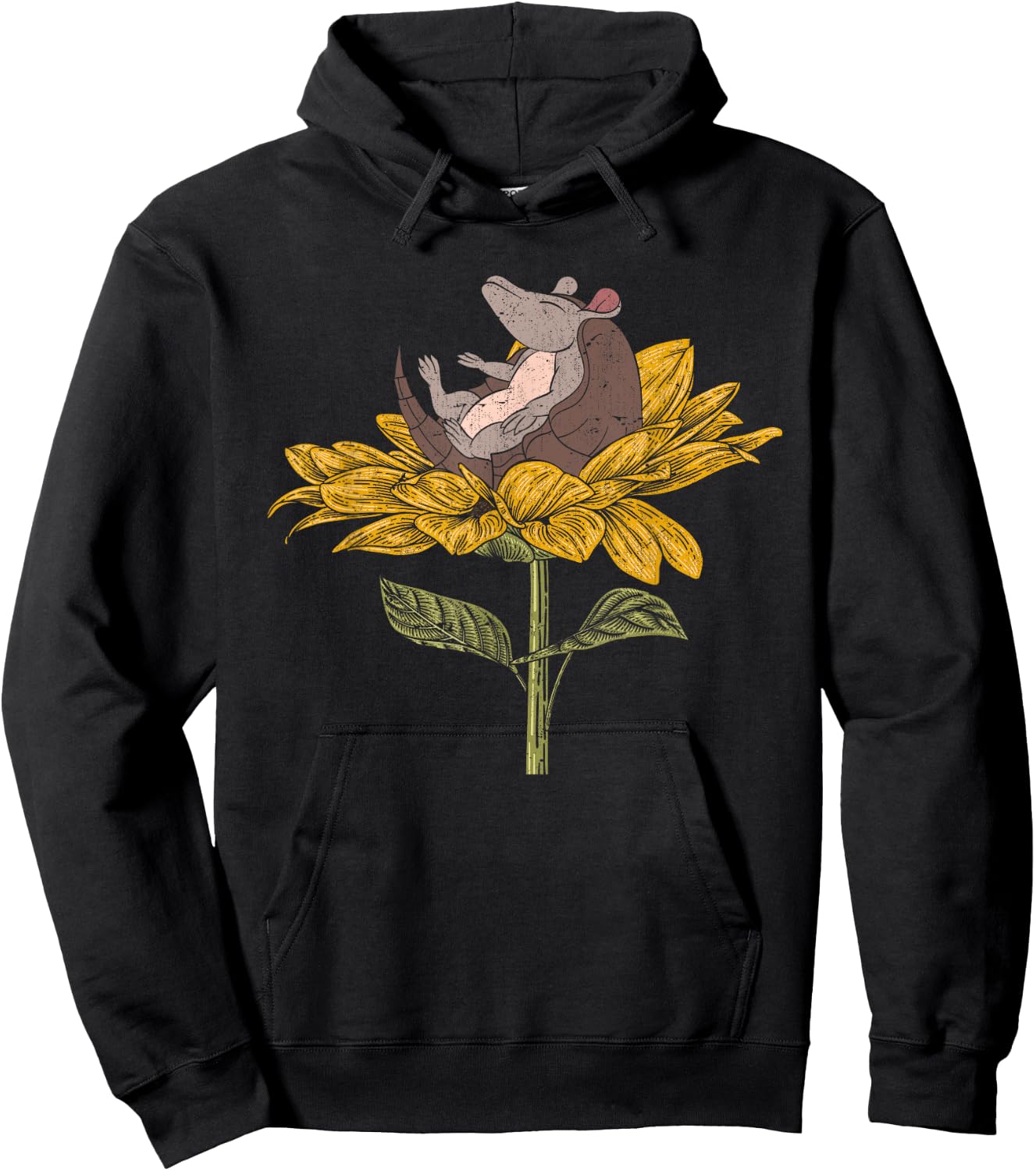 Sunflower Yellow Flower Wildlife Animal Floral Armadillo Hoodie - Hoodie | Black