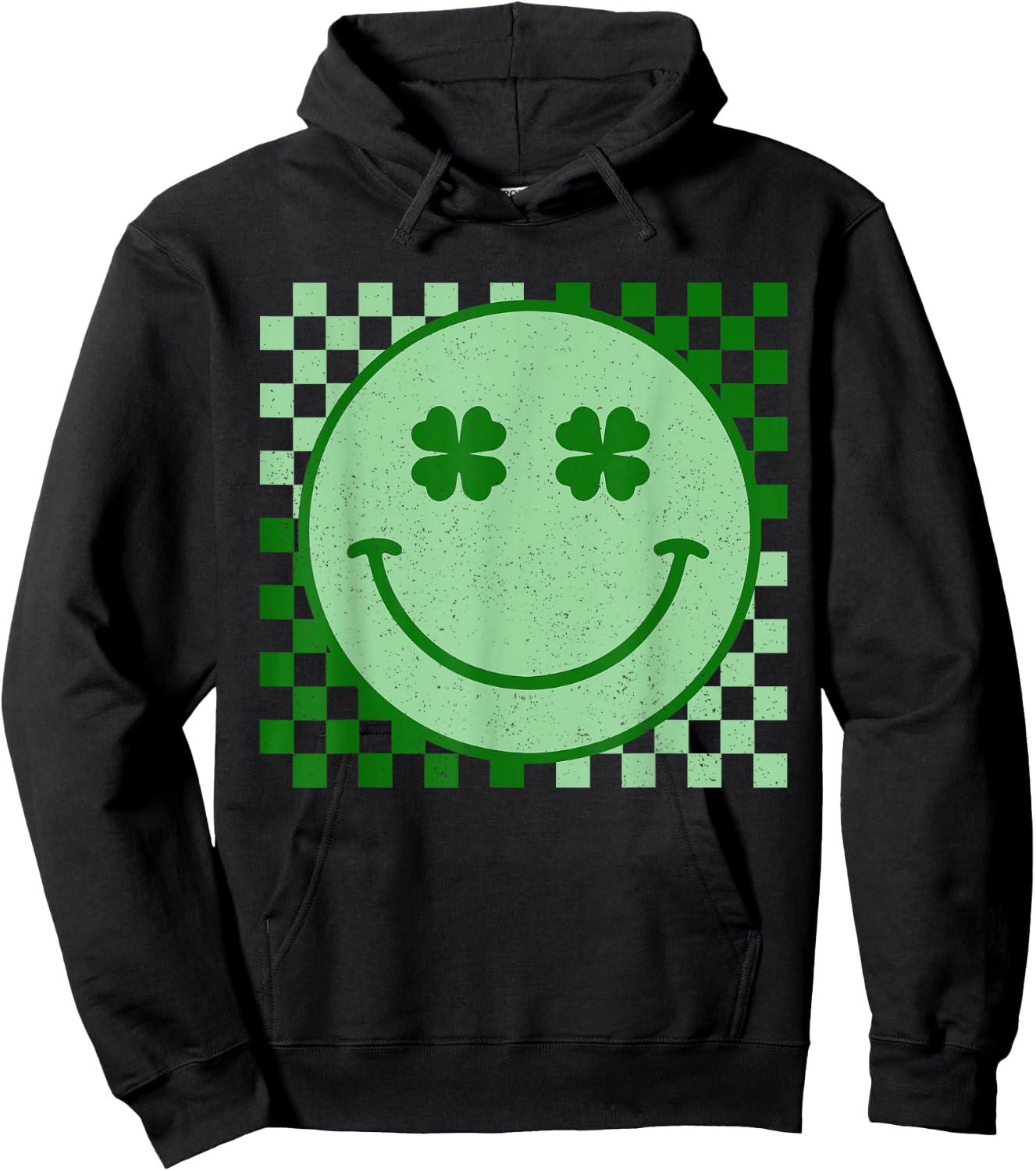 Retro Groovy St Patricks Day Hippie Smile Face Shamrock Hoodie - Hoodie | Black