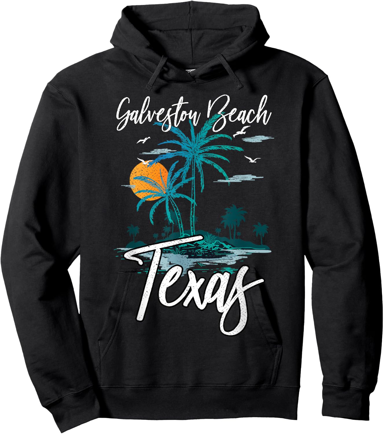 Family Vacation Retro Sunset Texas Galveston Beach Men Women Kids Hoodie - Hoodie | Black