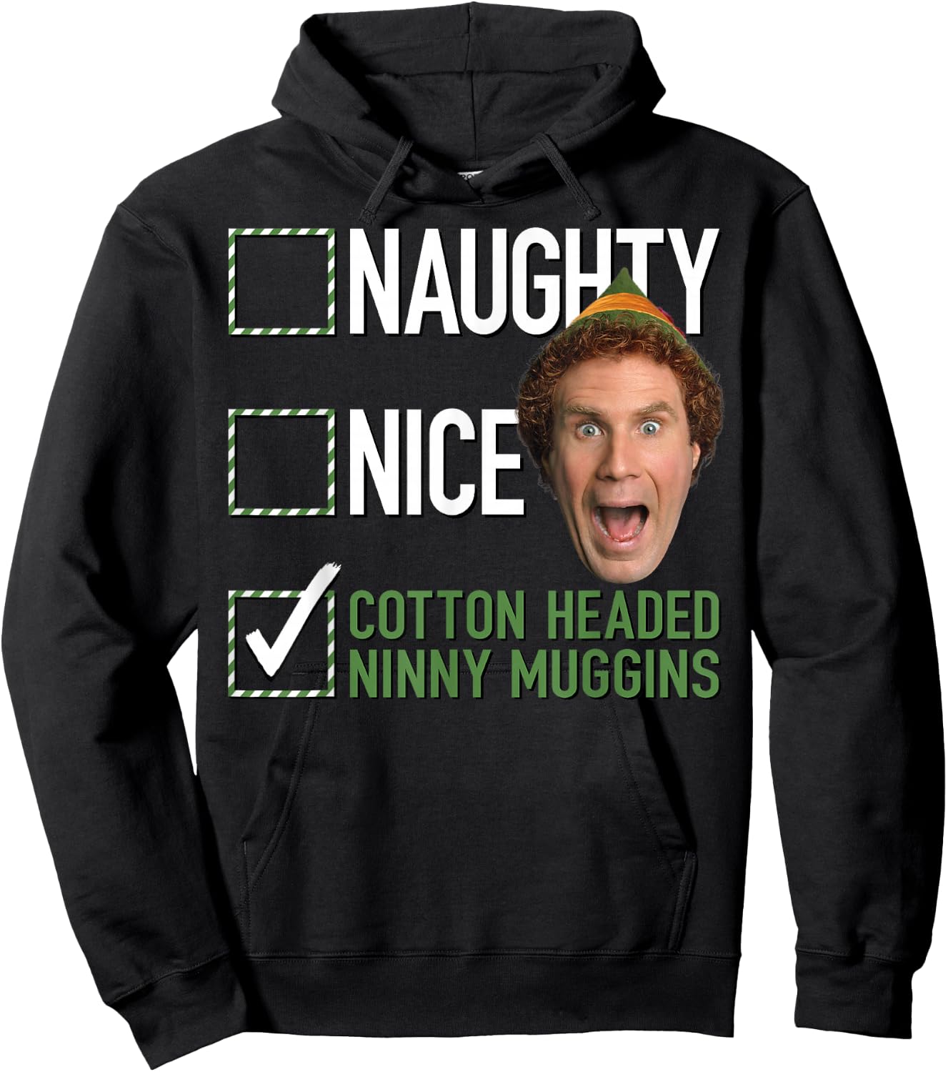 Elf Naughty Nice Cotton Headed Ninny Muggins Hoodie - Hoodie | Black