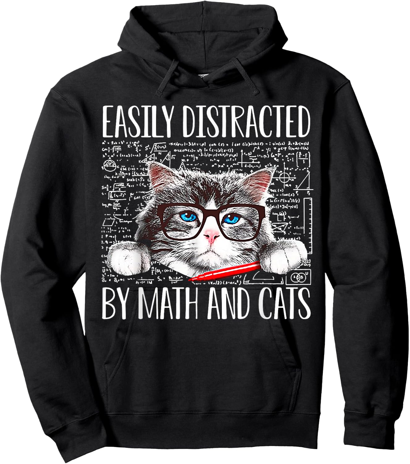 Cat Easily Distracted By Math And Cats Math Lover Men Women Hoodie - Hoodie | Black