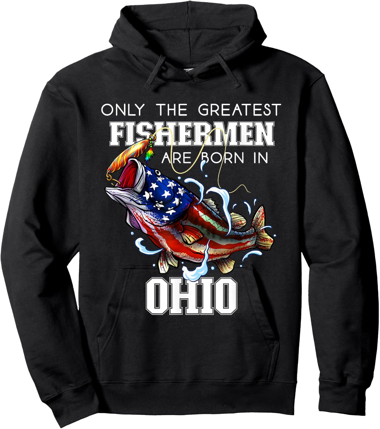 Ohio Fishing Greatest Fisherman American Flag Fish Hoodie - Hoodie | Black