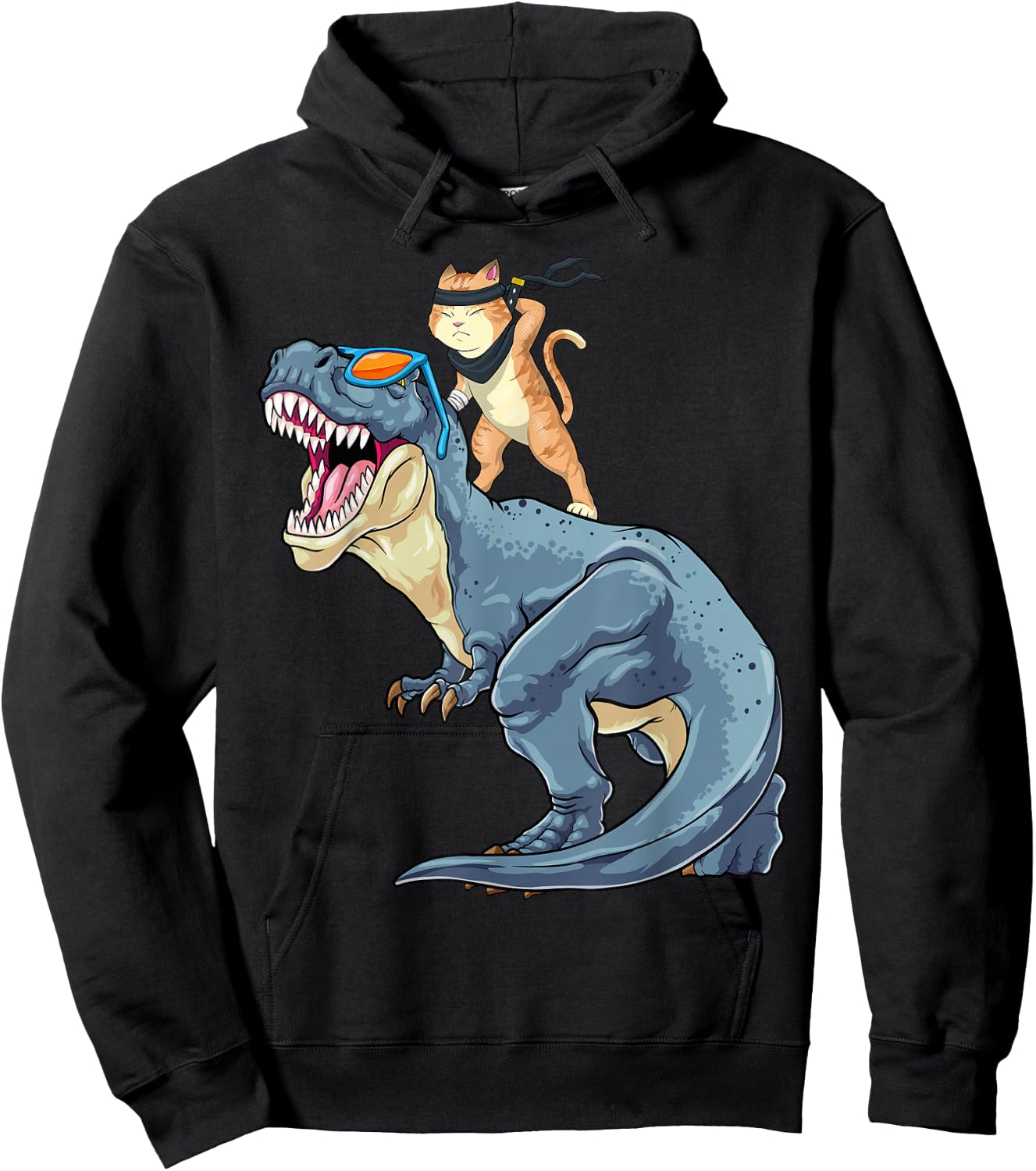 Samurai Cat Shirt - Retro Ninja Japanese Cat Dinosaur T-Rex Hoodie - Hoodie | Black