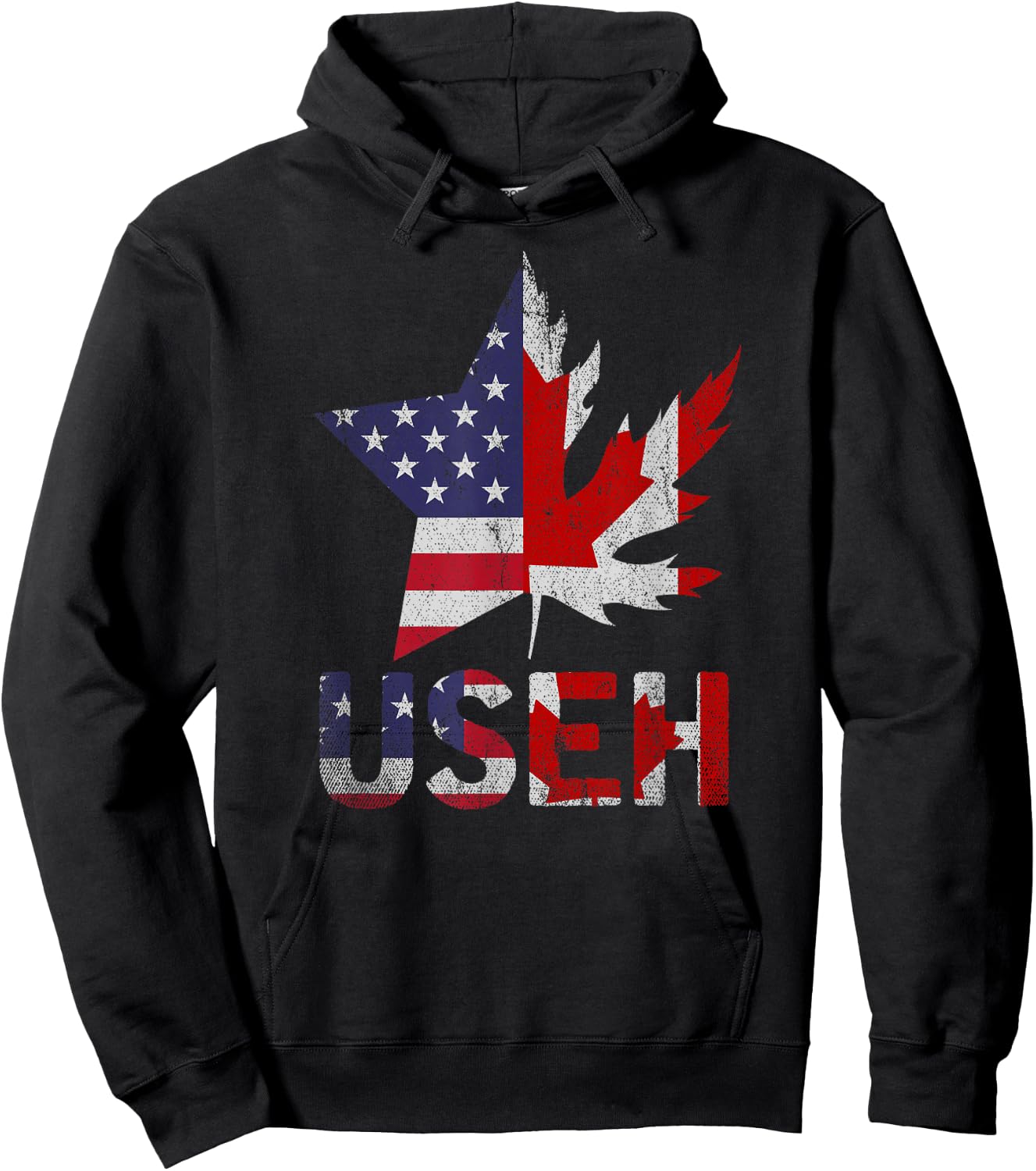USEH Patriotic USA Star Canadian Maple Leaf Canada Hoodie - Hoodie | Black