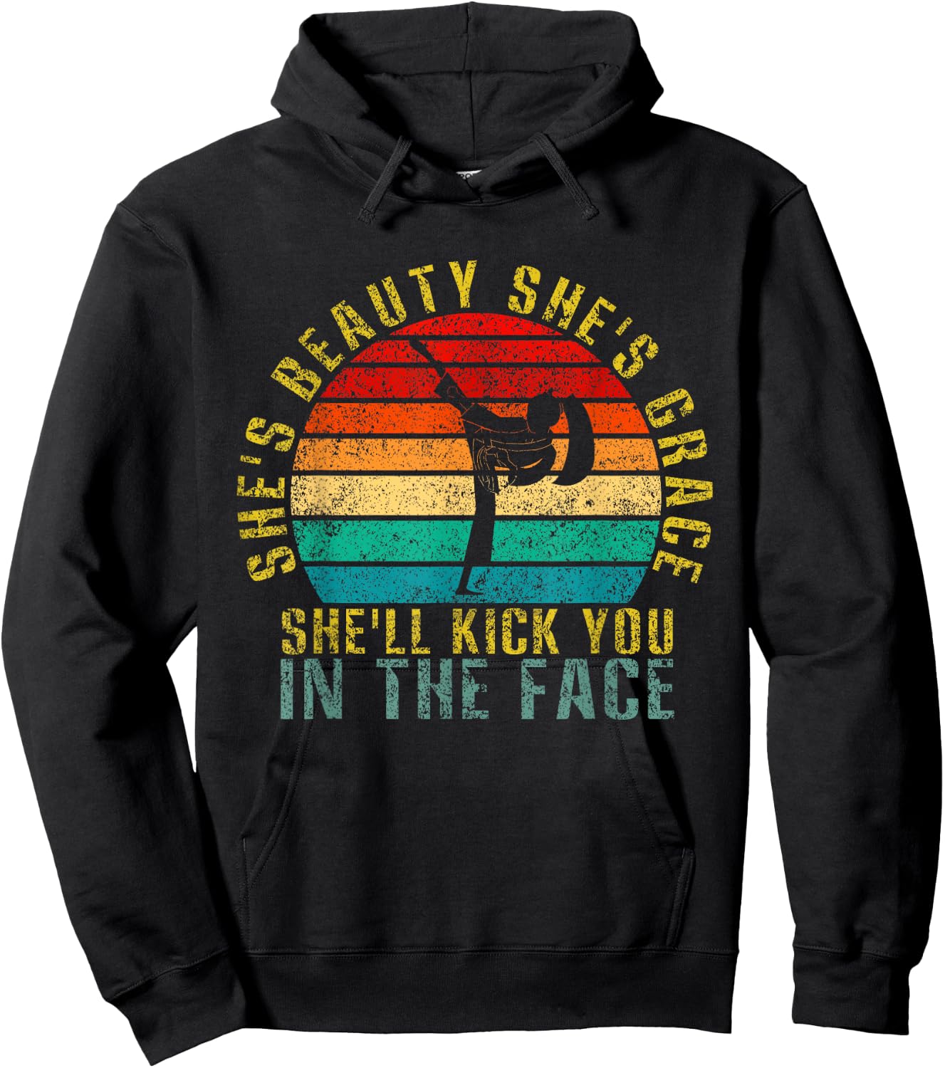 She's Beauty She's Grace She'll Kick You In The Face Retro Hoodie - Hoodie | Black