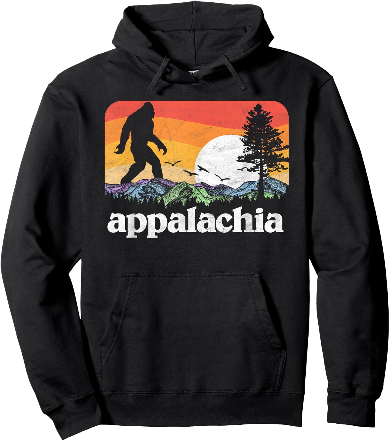 Retro Appalachia Bigfoot Mountain & Trees Nature Outdoors Hoodie - Hoodie | Black
