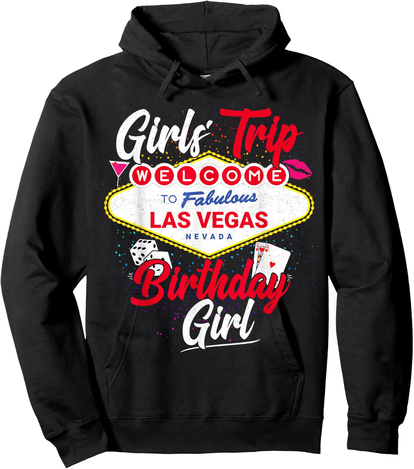 Las Vegas Birthday Party Gifts & Souvenirs Vegas Girls Trip Vegas Birthday Squad - Black, Small, Female, Short Sleeve, , Party, Birthday, Club, Celebration, Cotton, Polyester Hoodie - Hoodie | Black