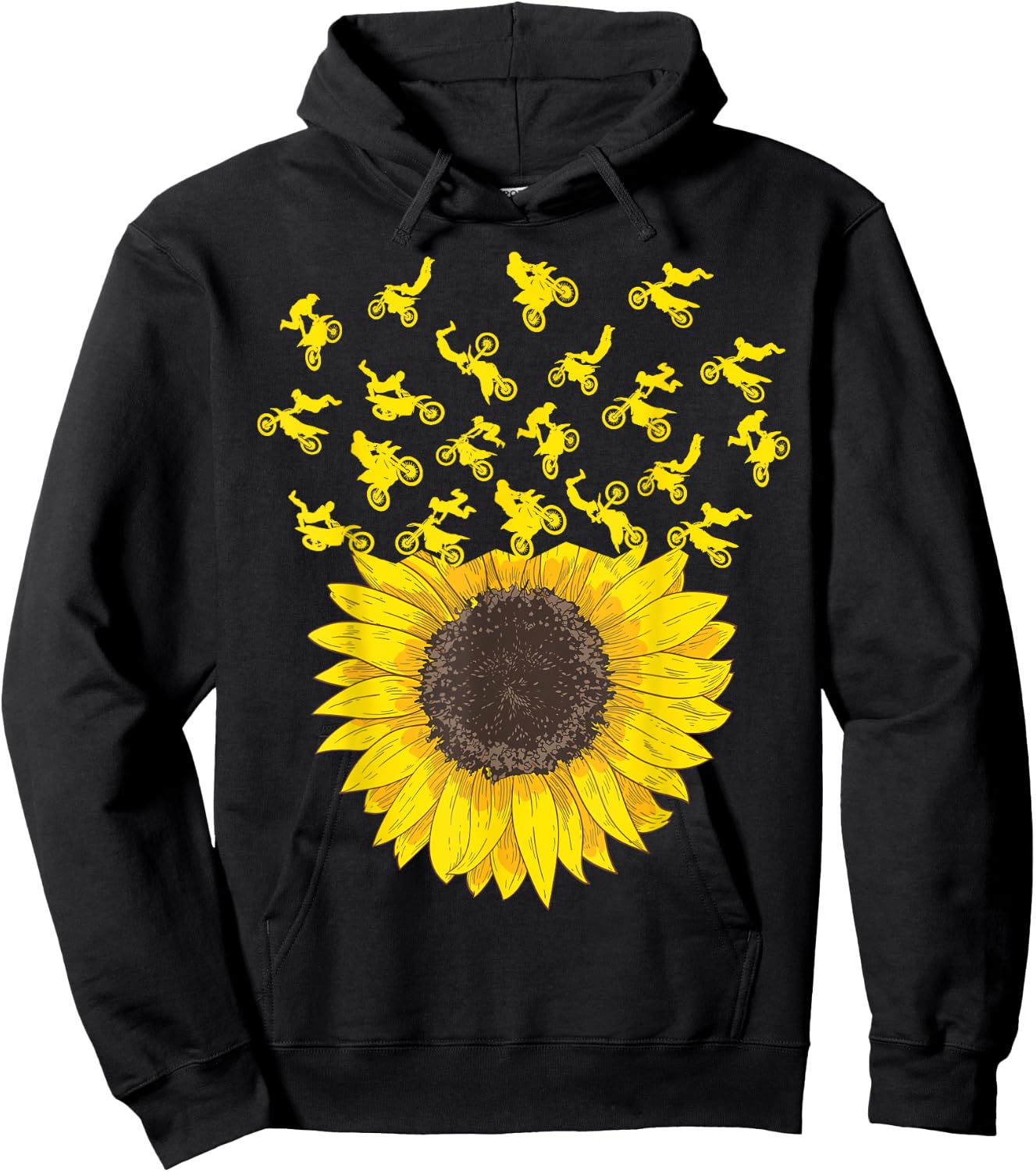 Motocross Sunflower Gift Biker and Dirt Bike Lover Hoodie - Hoodie | Black